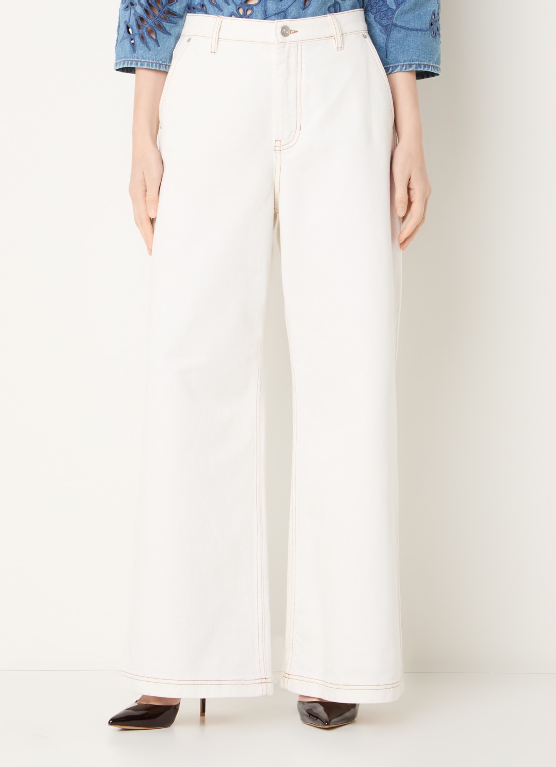 MUNTHE Becube high waist wide leg jeans met gekleurde wassing - detail 4 ivoor