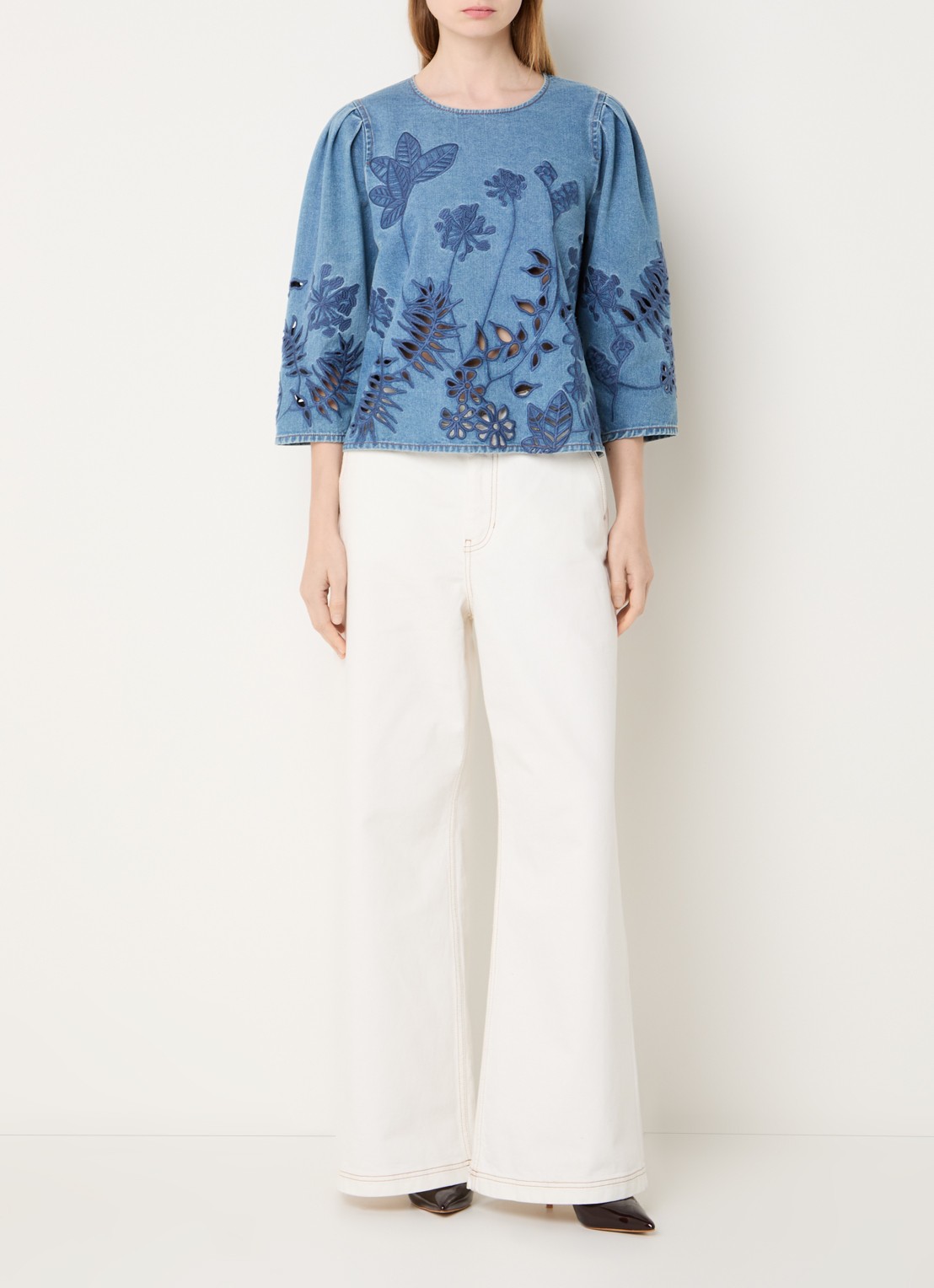 MUNTHE Becube high waist wide leg jeans met gekleurde wassing - voorkant 2 ivoor