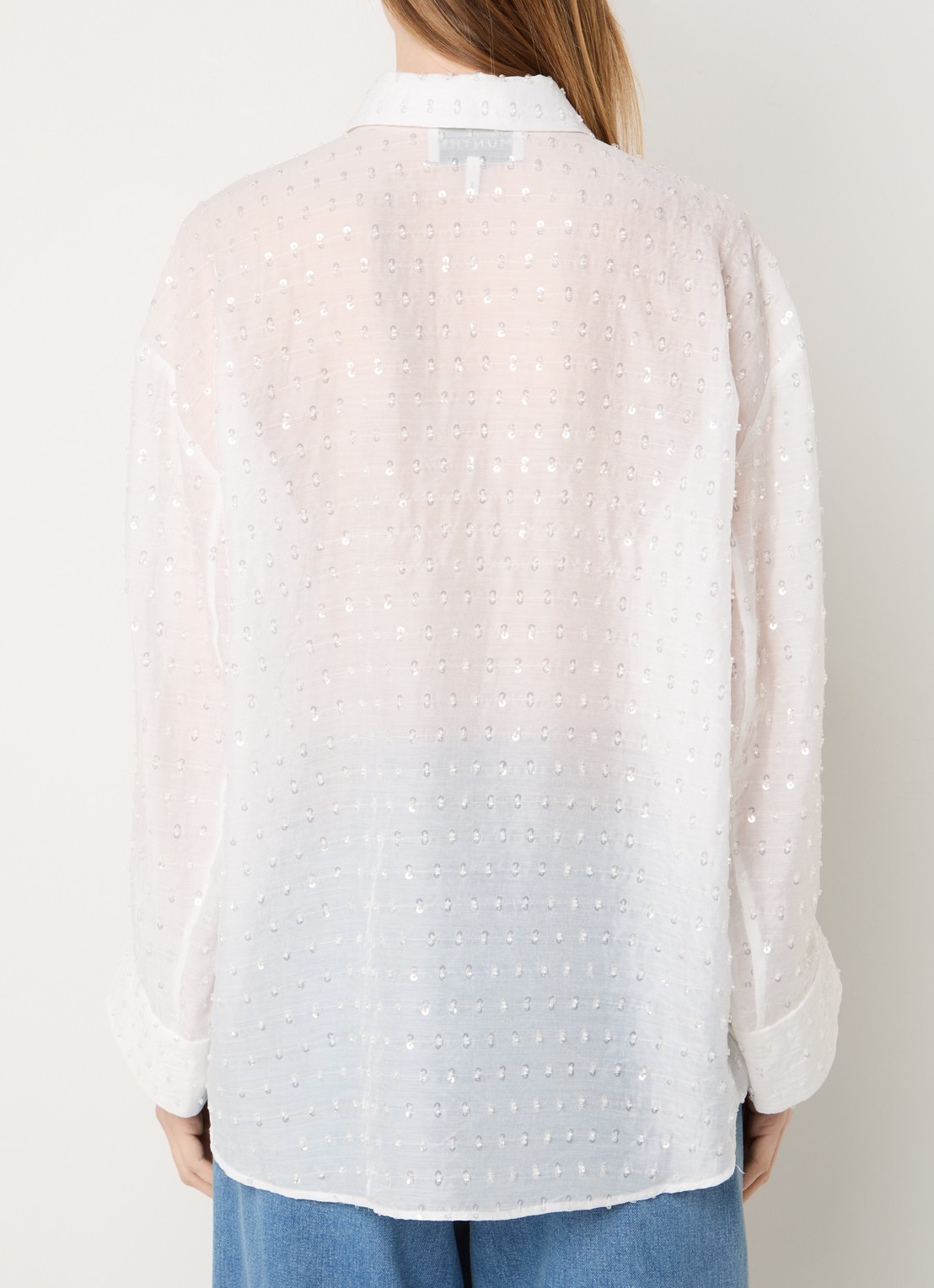 MUNTHE Bjarka semi-transparante blouse met pailletten - achterkant 4 ivoor