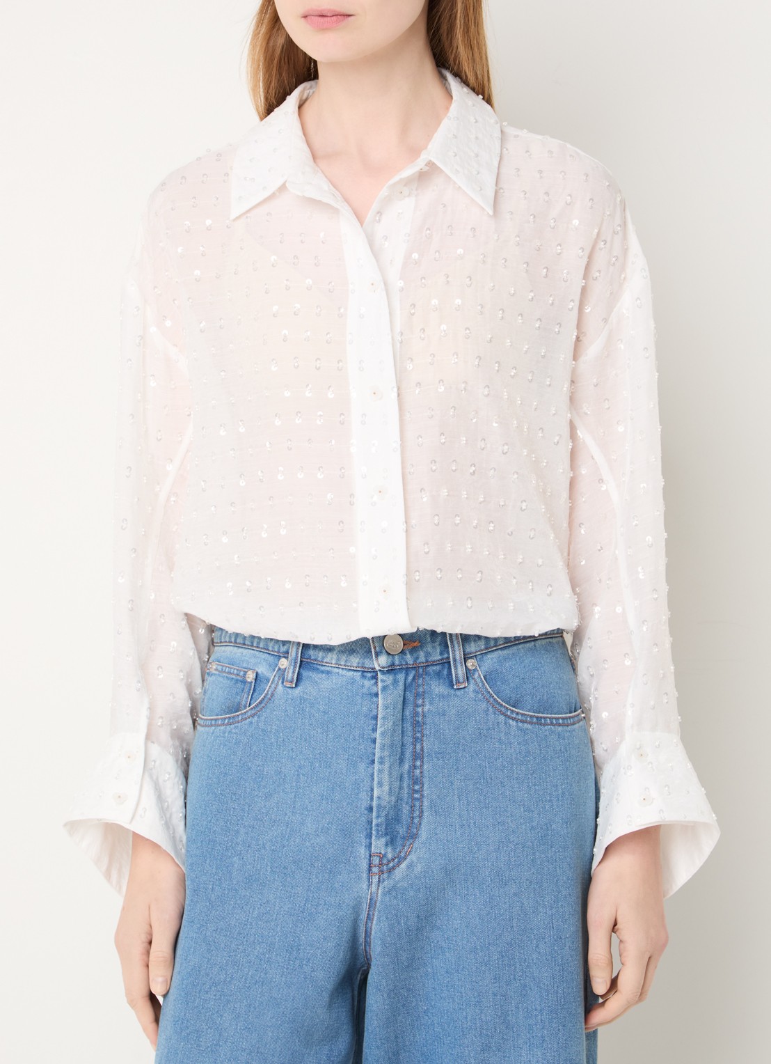 MUNTHE Bjarka semi-transparante blouse met pailletten - detail 3 ivoor