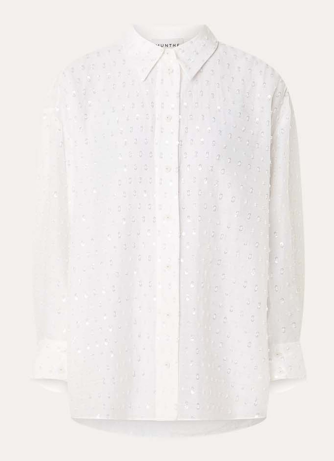 MUNTHE Bjarka semi-transparante blouse met pailletten - voorkant ivoor