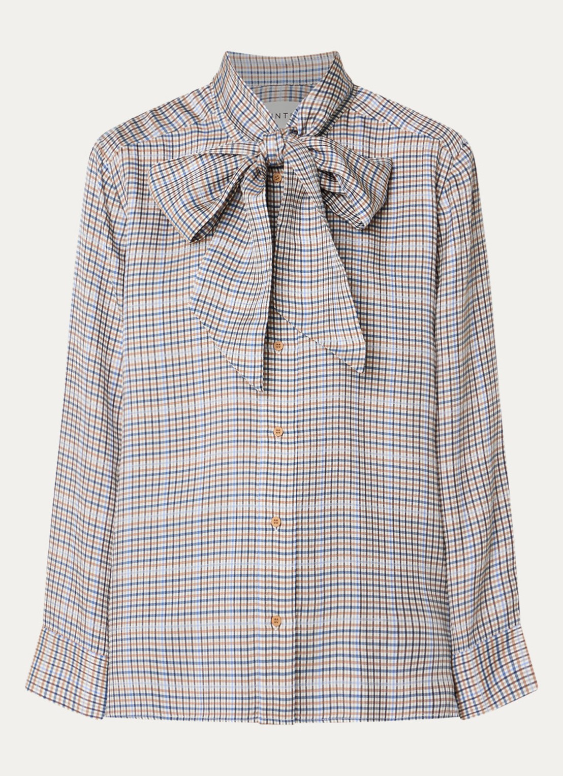 MUNTHE Blouse met sjaalkraag en ruitdessin - voorkant lichtgrijs