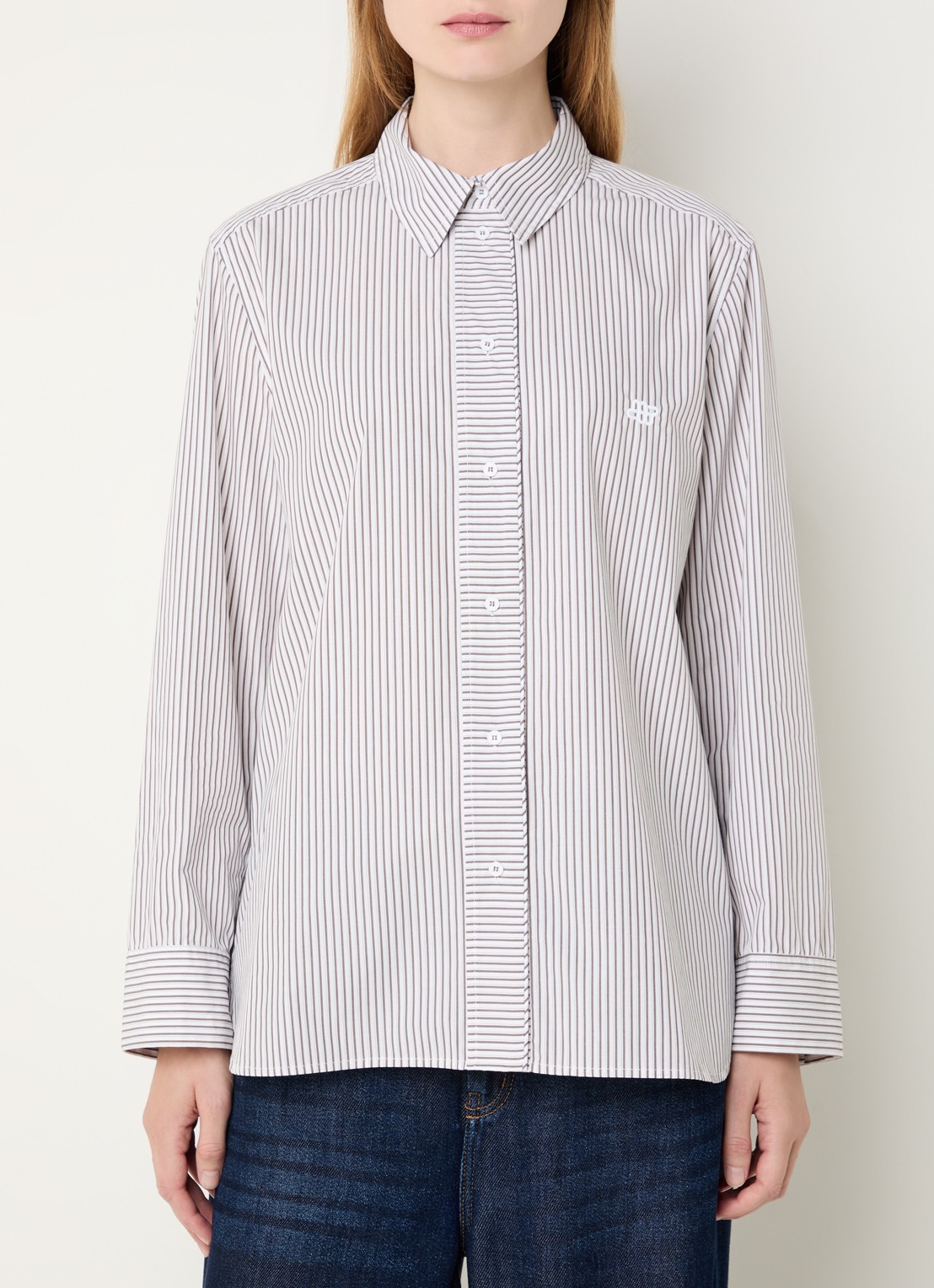 MUNTHE Callima blouse met streepprint en logoborduring - detail 4 wit