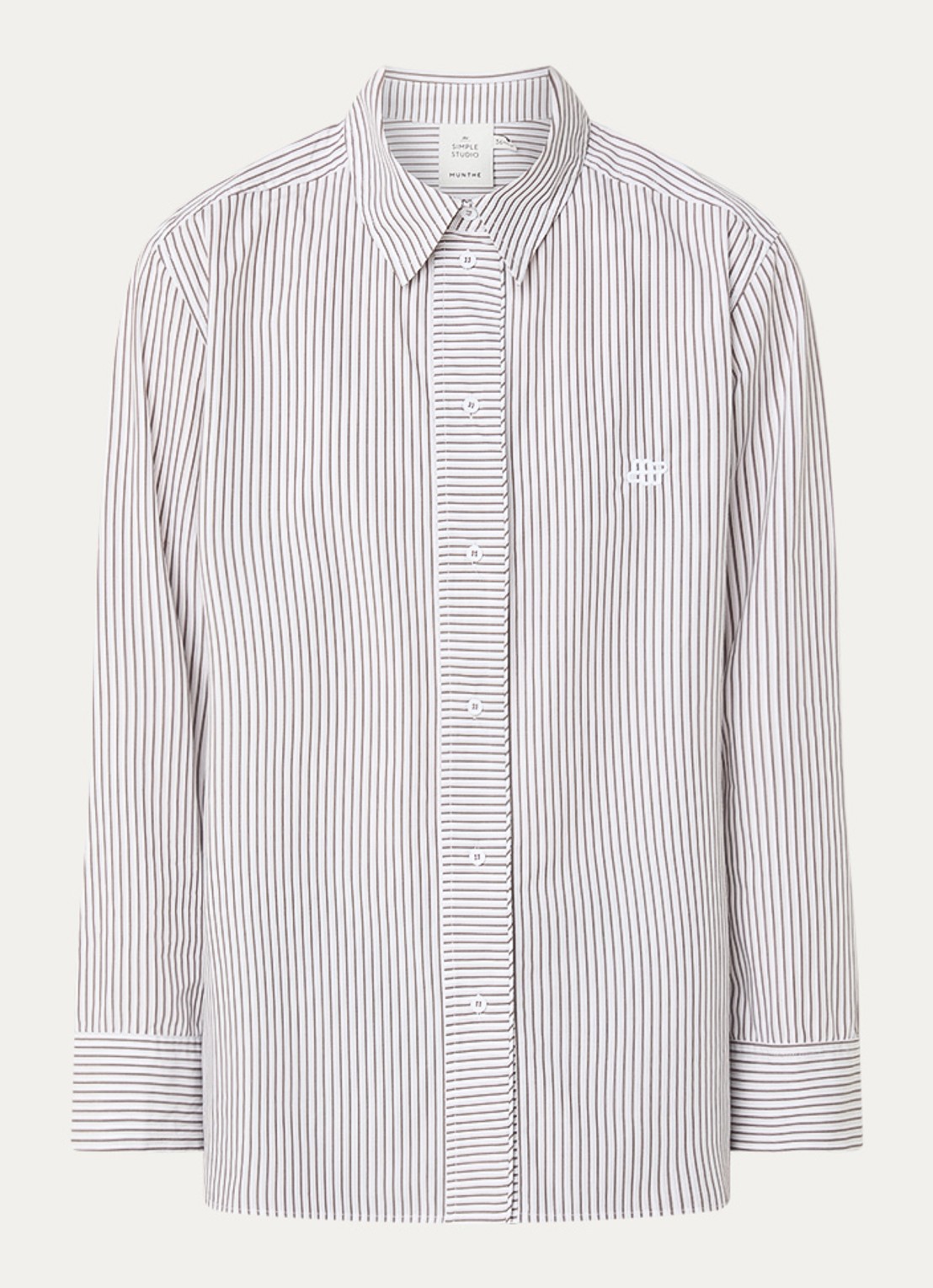 MUNTHE Callima blouse met streepprint en logoborduring - voorkant 2 wit