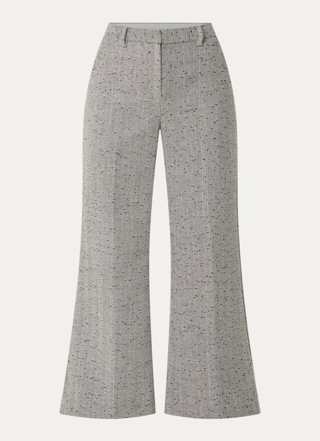 MUNTHE Eileen high waist flared fit pantalon met streepprint en pailletten - voorkant 2 grijs