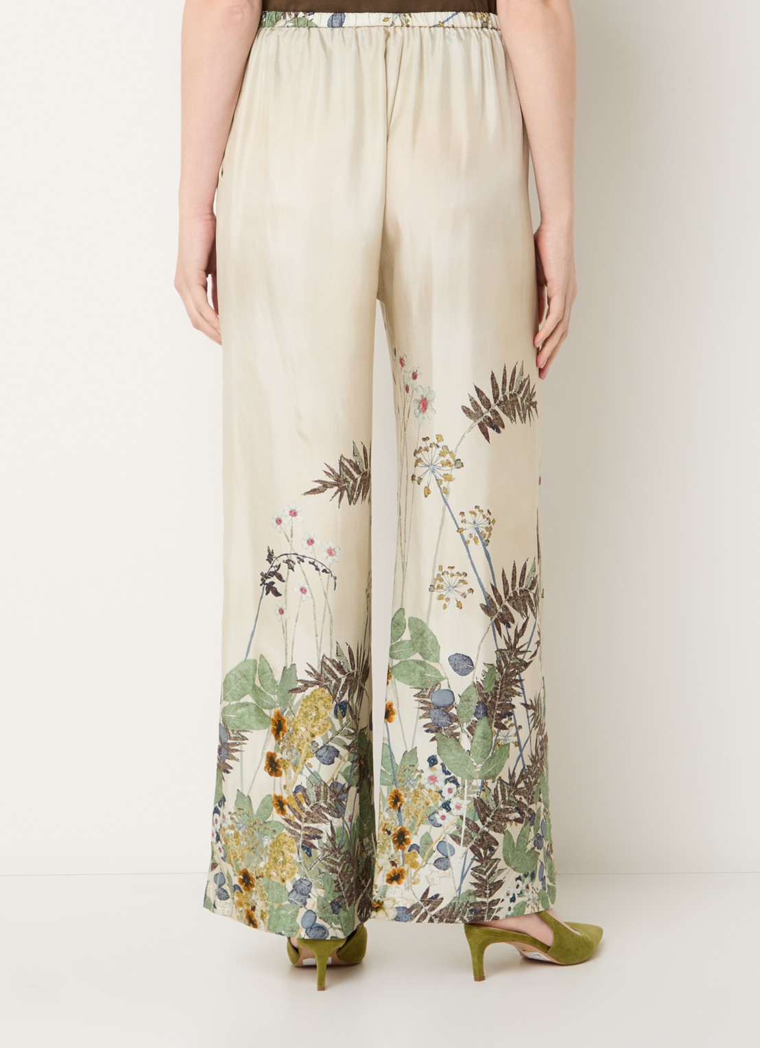 MUNTHE Fabert high waist wide fit palazzo broek met print - achterkant lindegroen