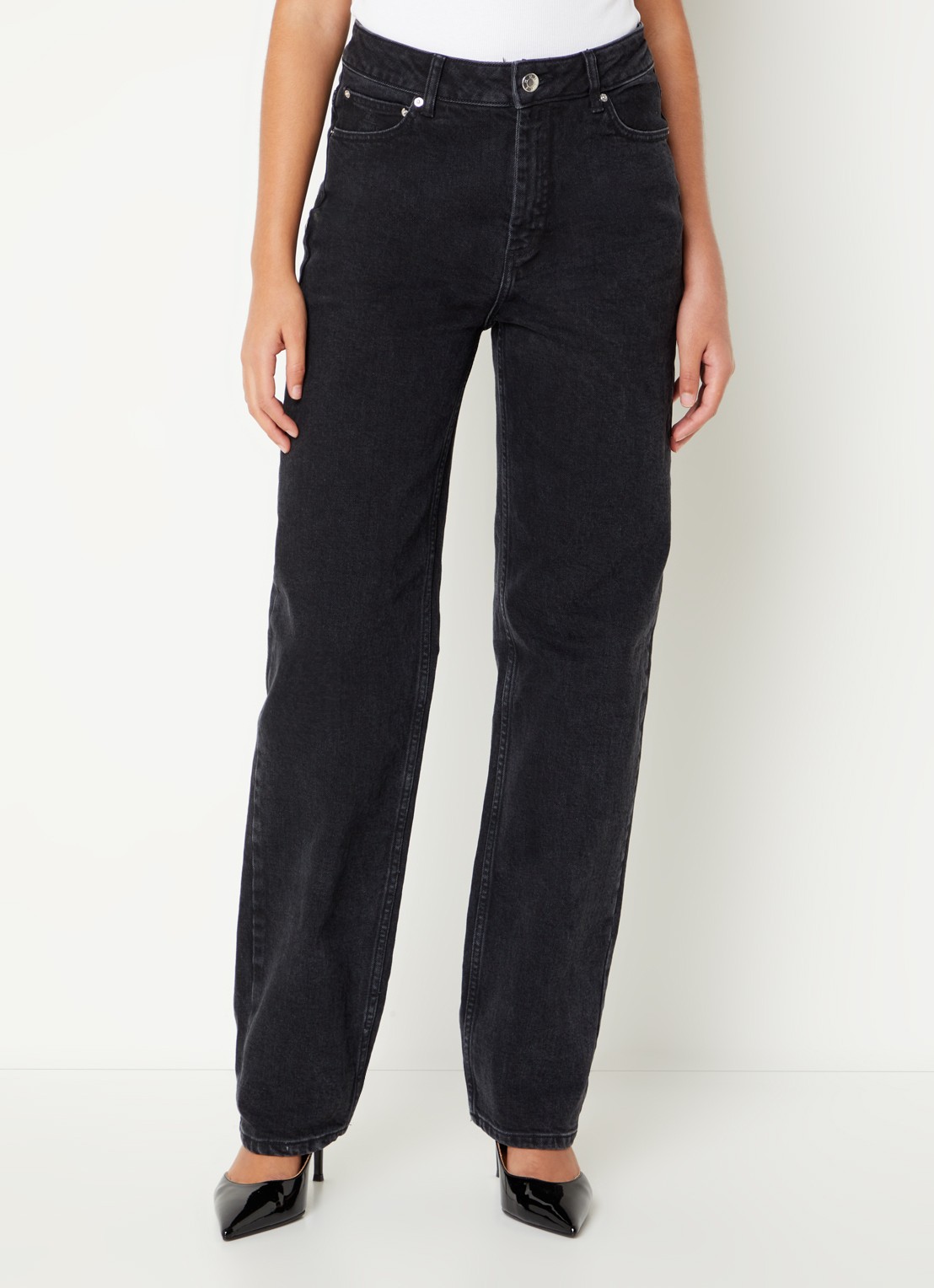 MUNTHE High waist straight leg jeans in  katoenblend  - detail 3 zwart