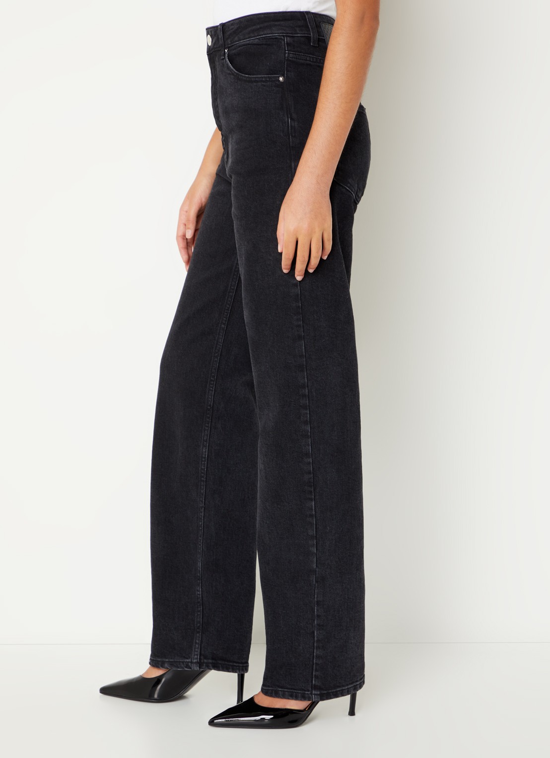 MUNTHE High waist straight leg jeans in  katoenblend  - detail 4 zwart