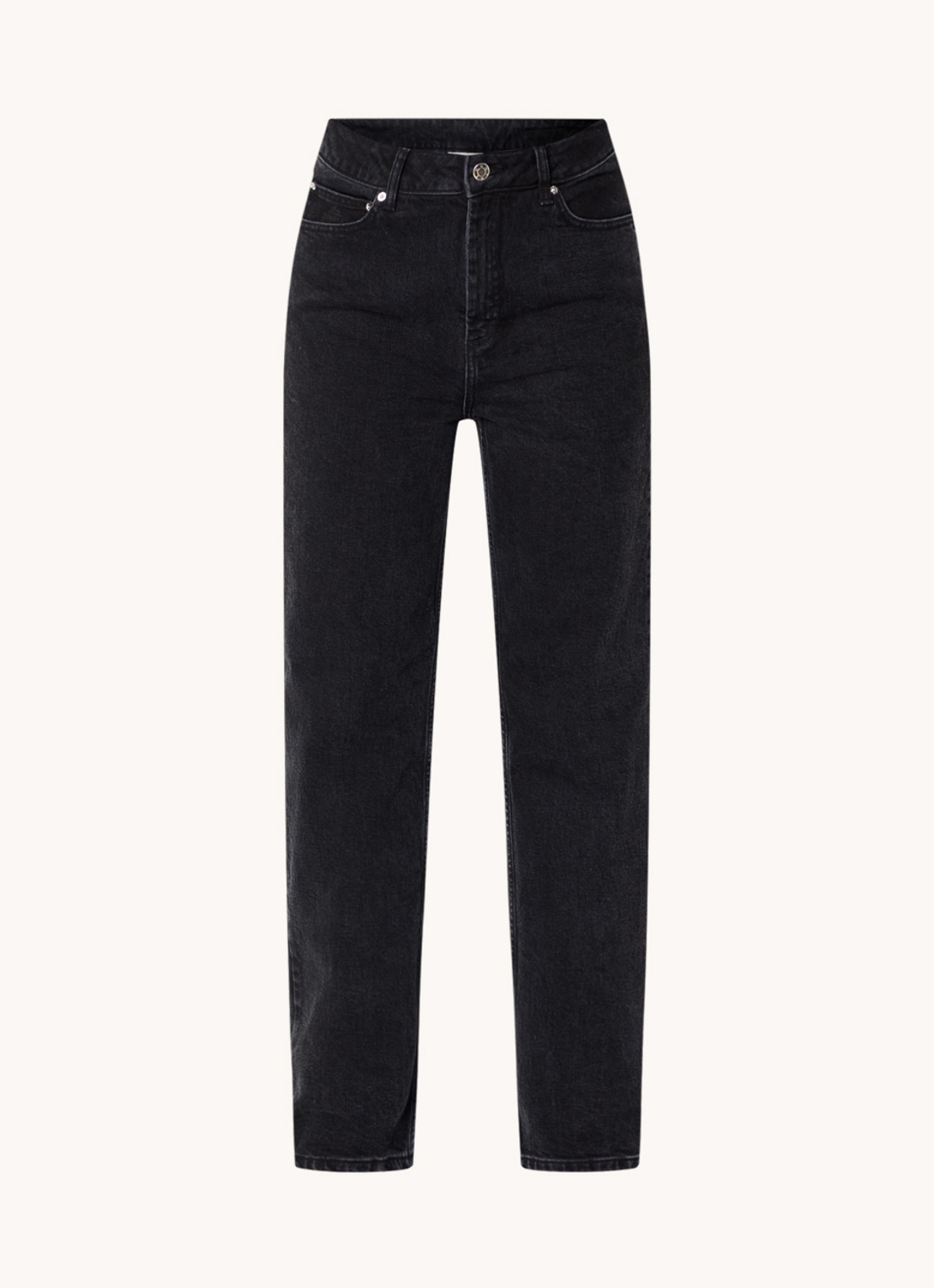 MUNTHE High waist straight leg jeans in  katoenblend  - voorkant zwart