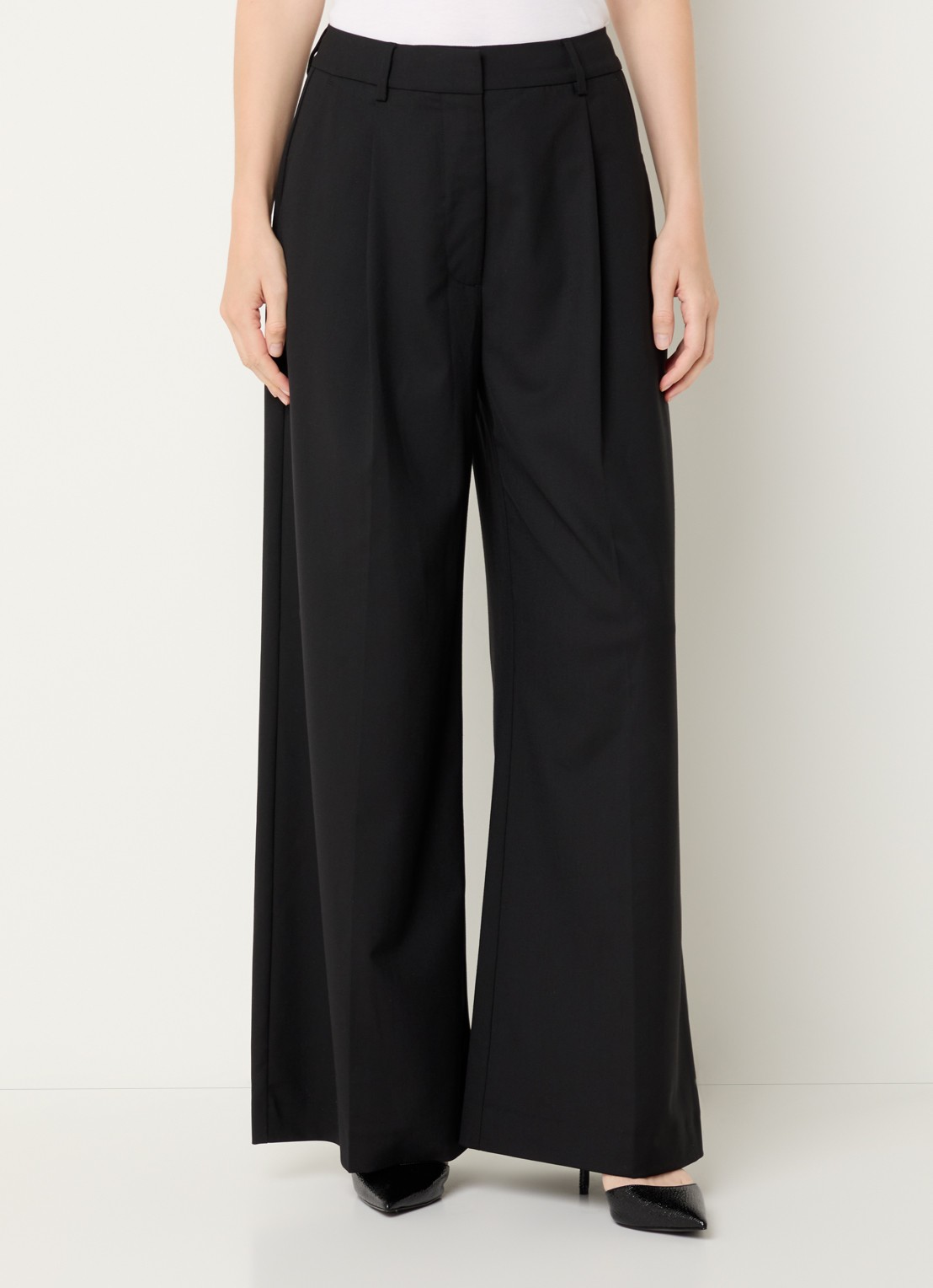 MUNTHE Lupon high waist wide fit pantalon met steekzakken - detail 4 zwart