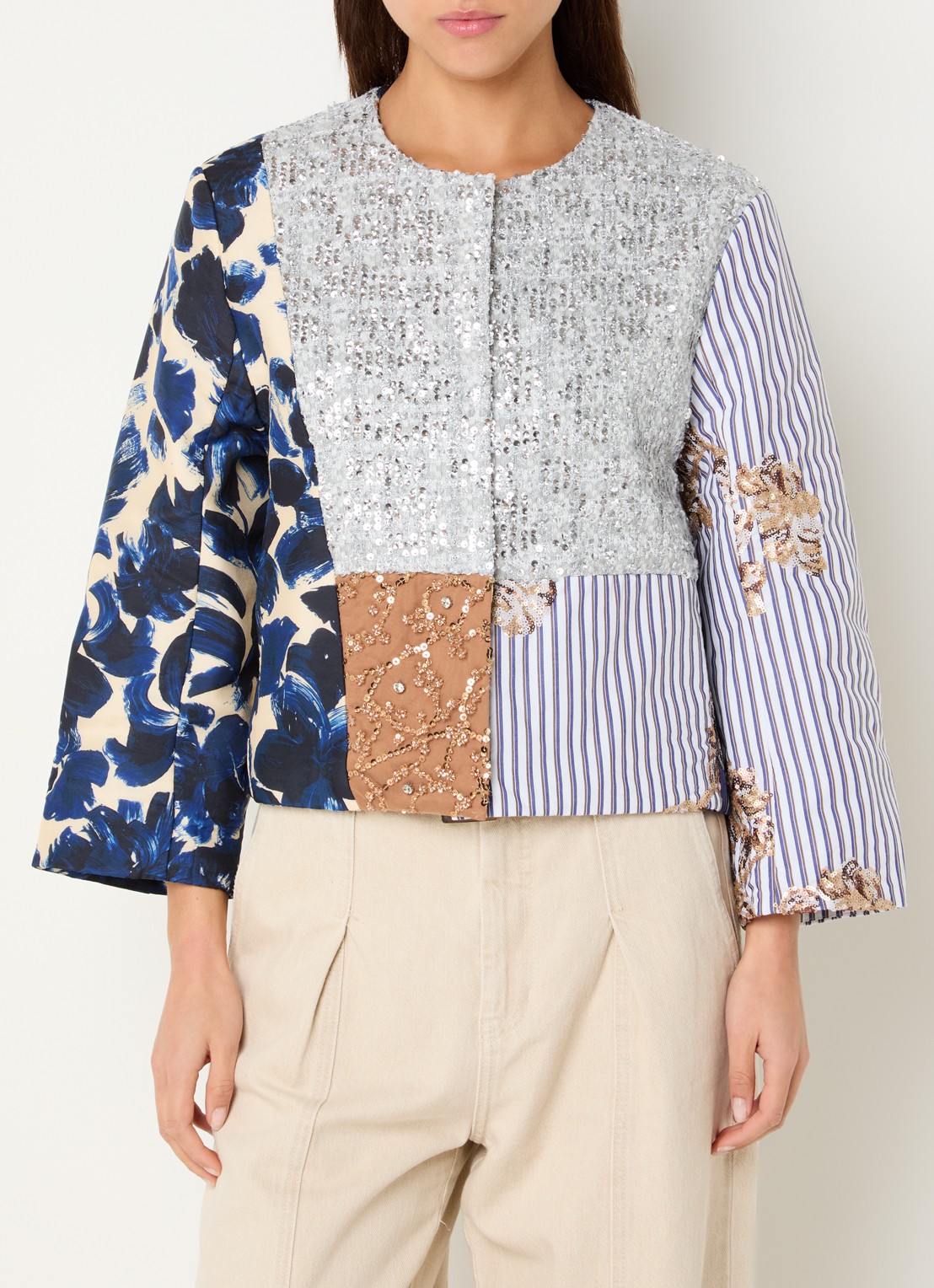 MUNTHE Naime jack met print en pailletten - detail 2 grijs