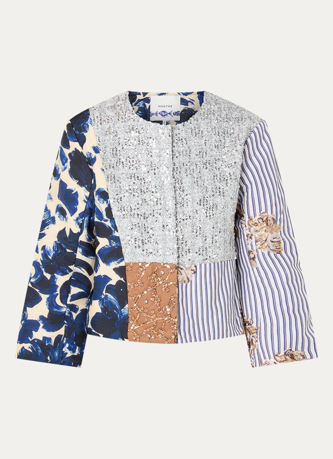 MUNTHE Naime jack met print en pailletten - voorkant 3 grijs
