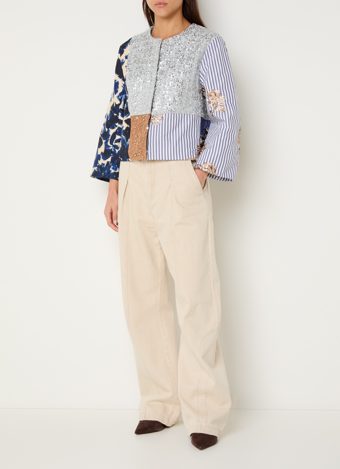 MUNTHE Naime jack met print en pailletten - voorkant 4 grijs