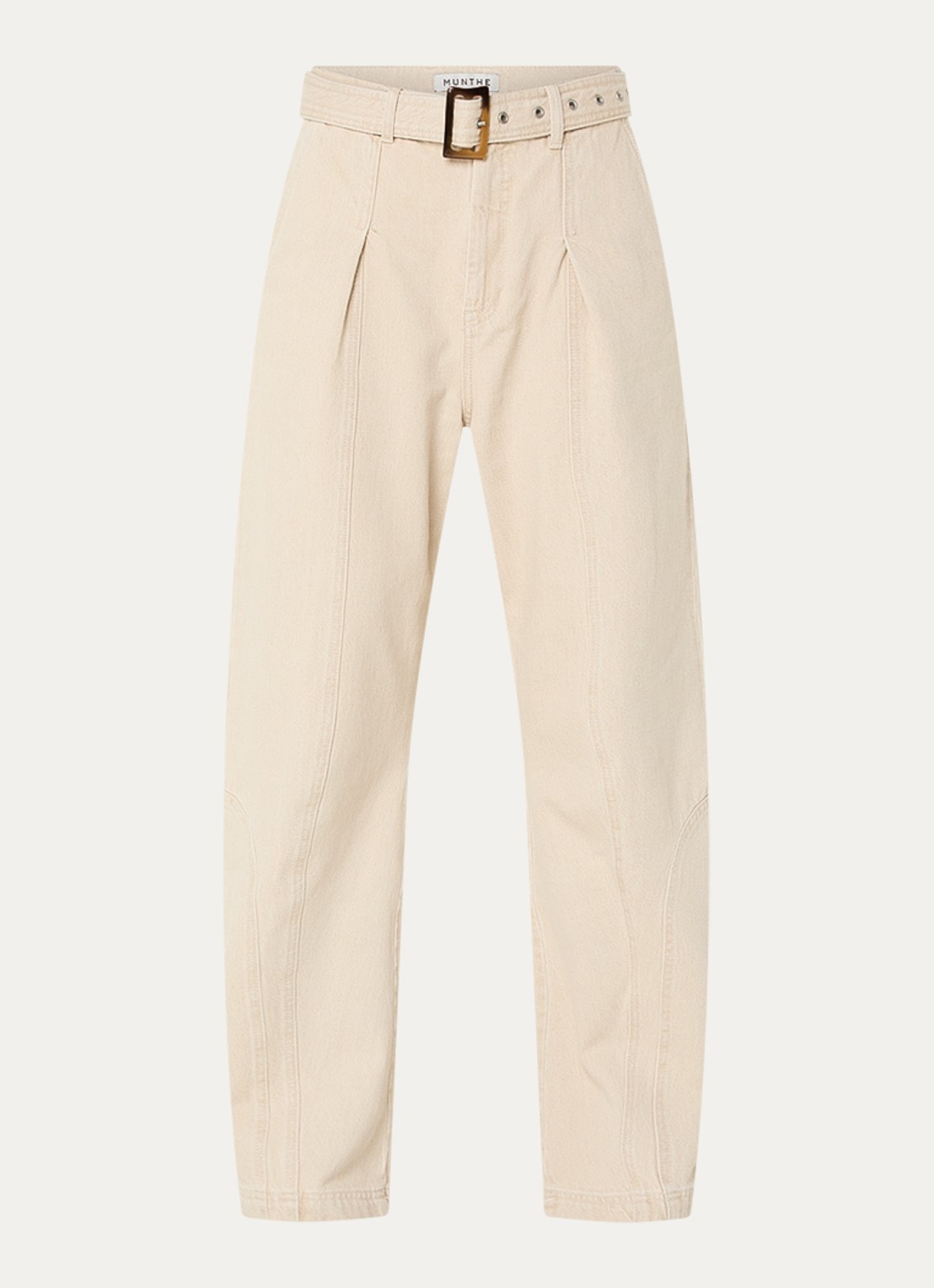 MUNTHE Nanina high waist loose fit chino met ceintuur - voorkant beige