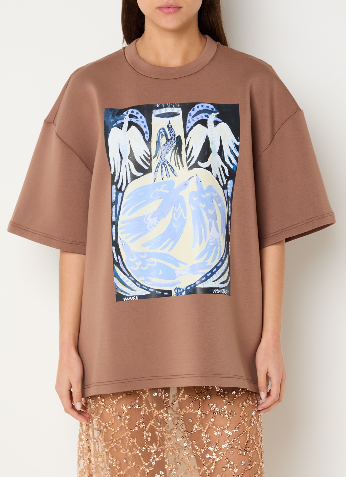 MUNTHE Naploi sweater met print - detail 3 lichtbruin