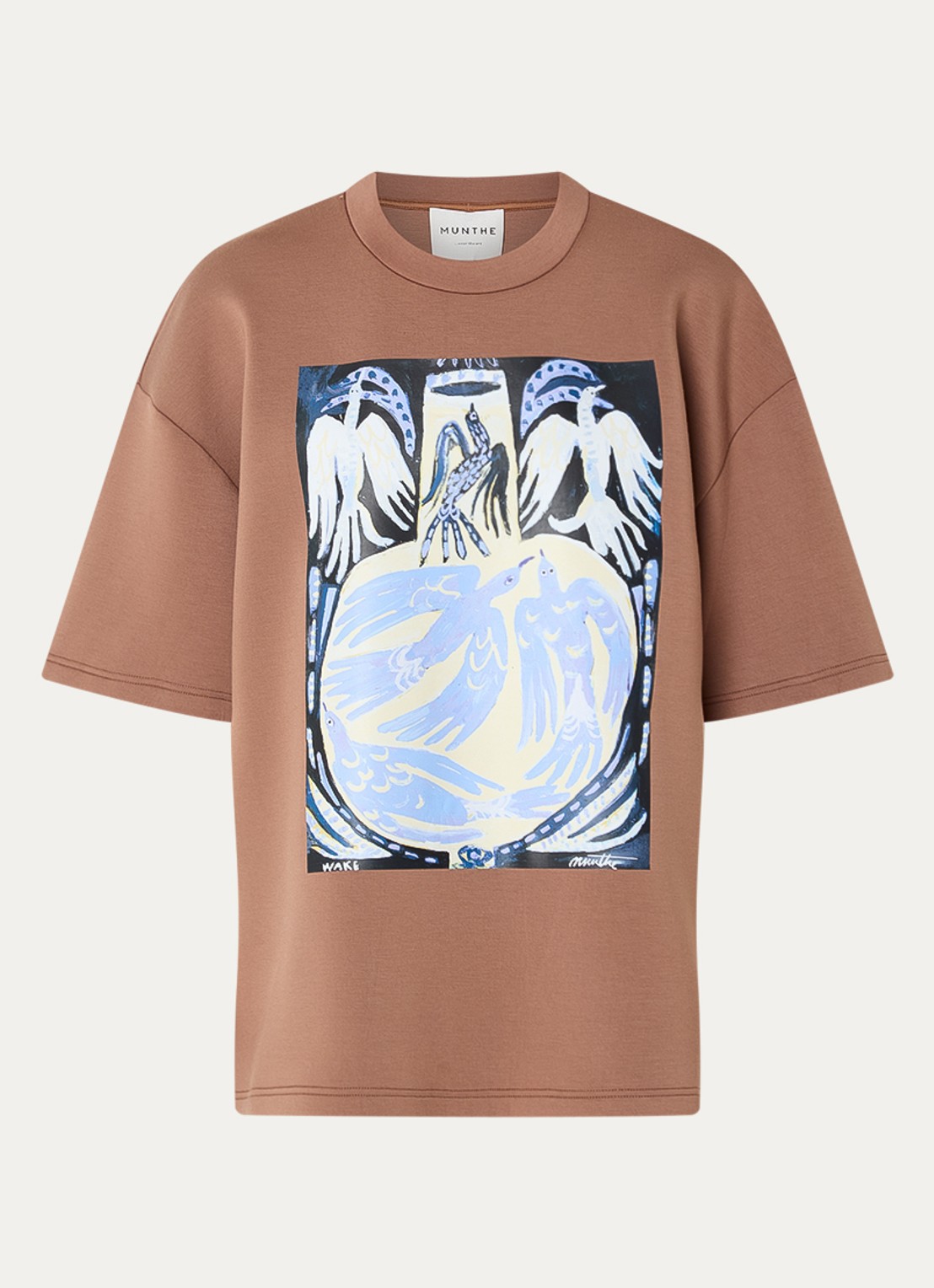 MUNTHE Naploi sweater met print - voorkant lichtbruin