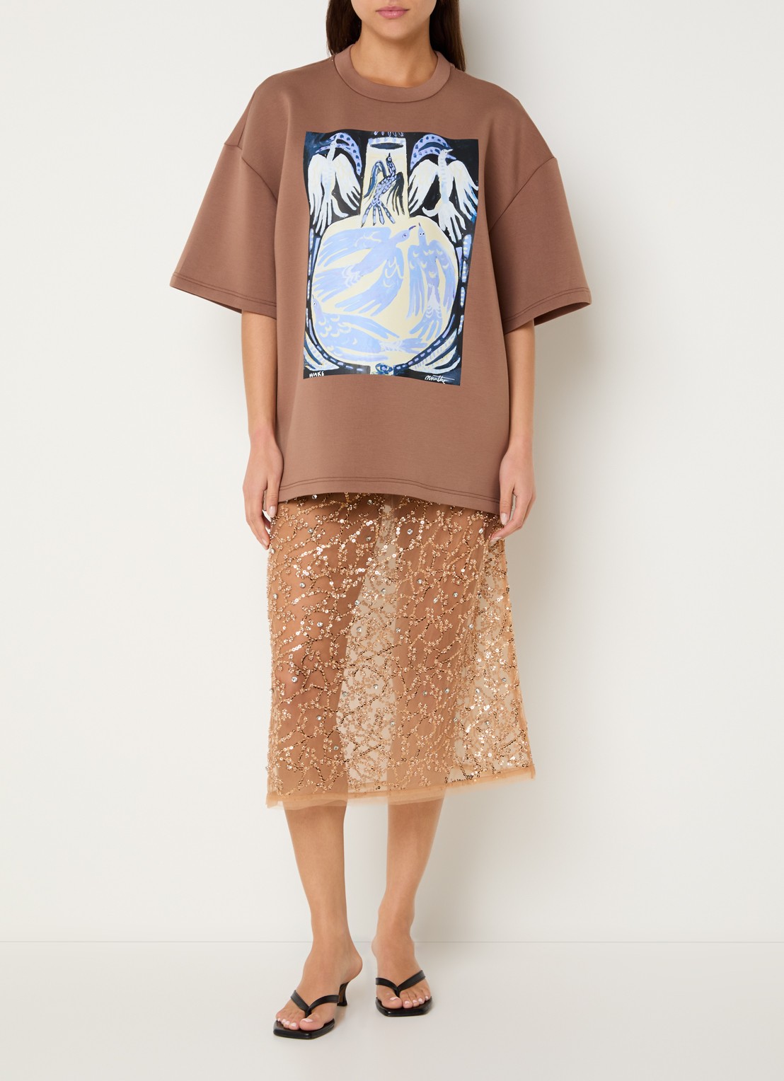 MUNTHE Naploi sweater met print - voorkant 2 lichtbruin