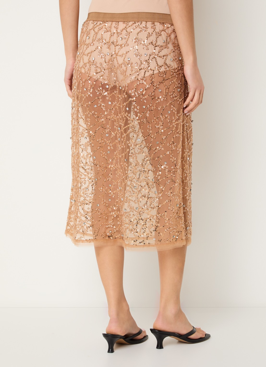 MUNTHE Ninia semi-transparante midi rok met strass - achterkant lichtbruin