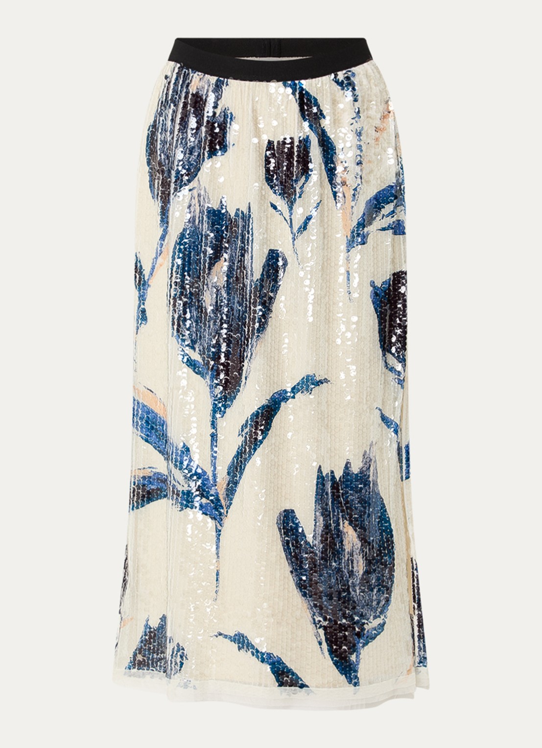MUNTHE Omi midi rok pailletten - voorkant 3 donkerblauw