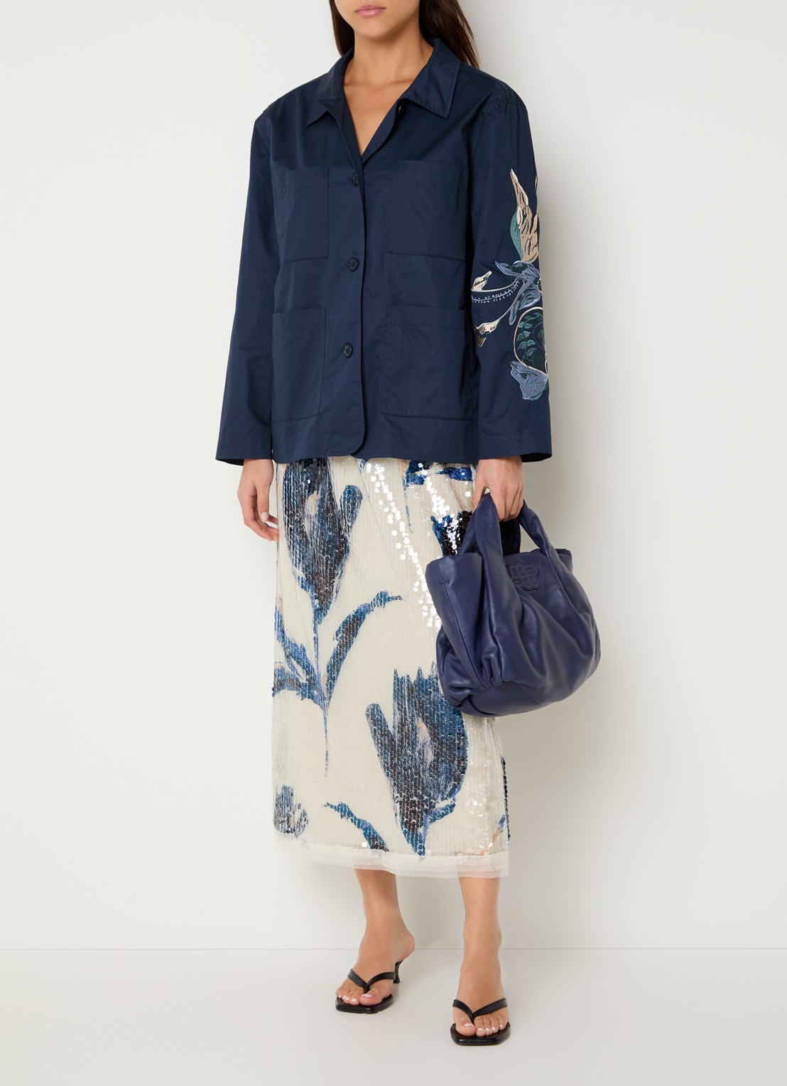 MUNTHE Omi midi rok pailletten - voorkant 4 donkerblauw