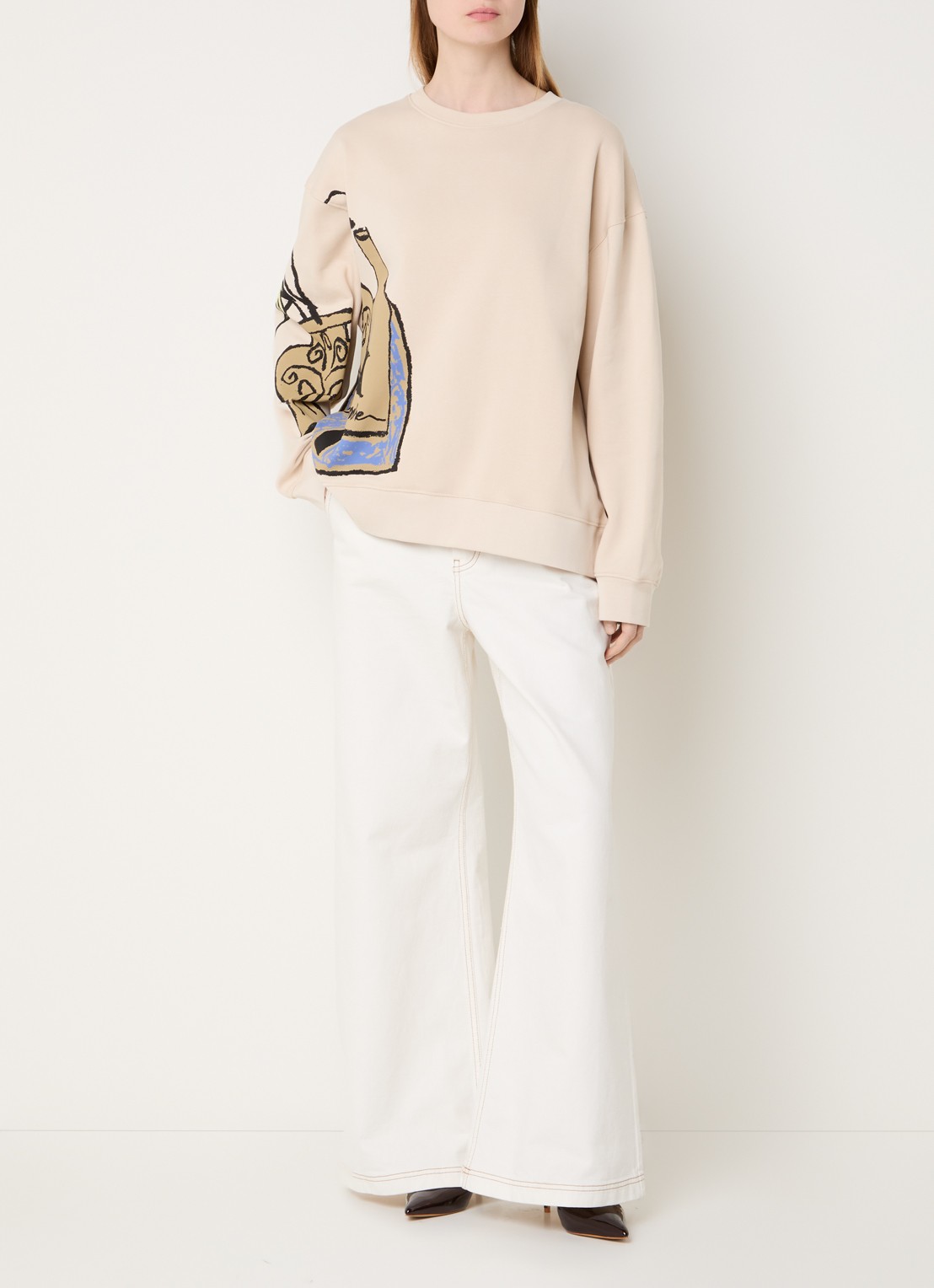 MUNTHE Rarsnima sweater met logoprint - voorkant 3 creme