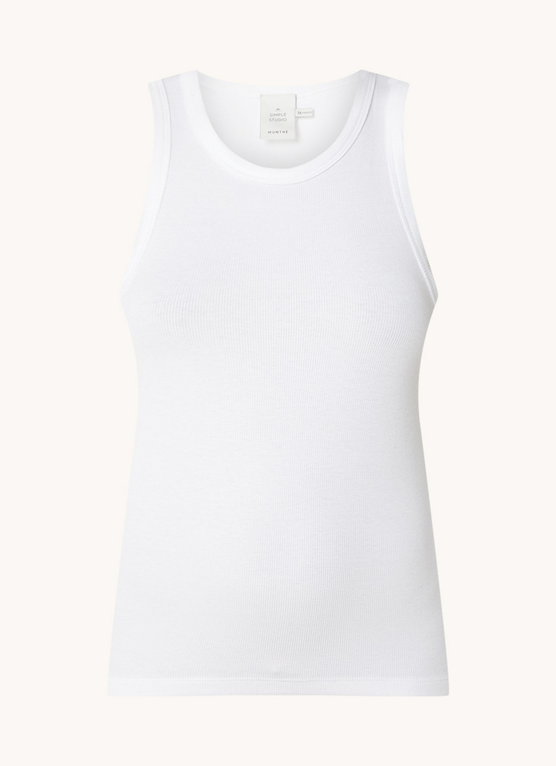MUNTHE Ribgebreide tanktop met ronde hals - voorkant wit