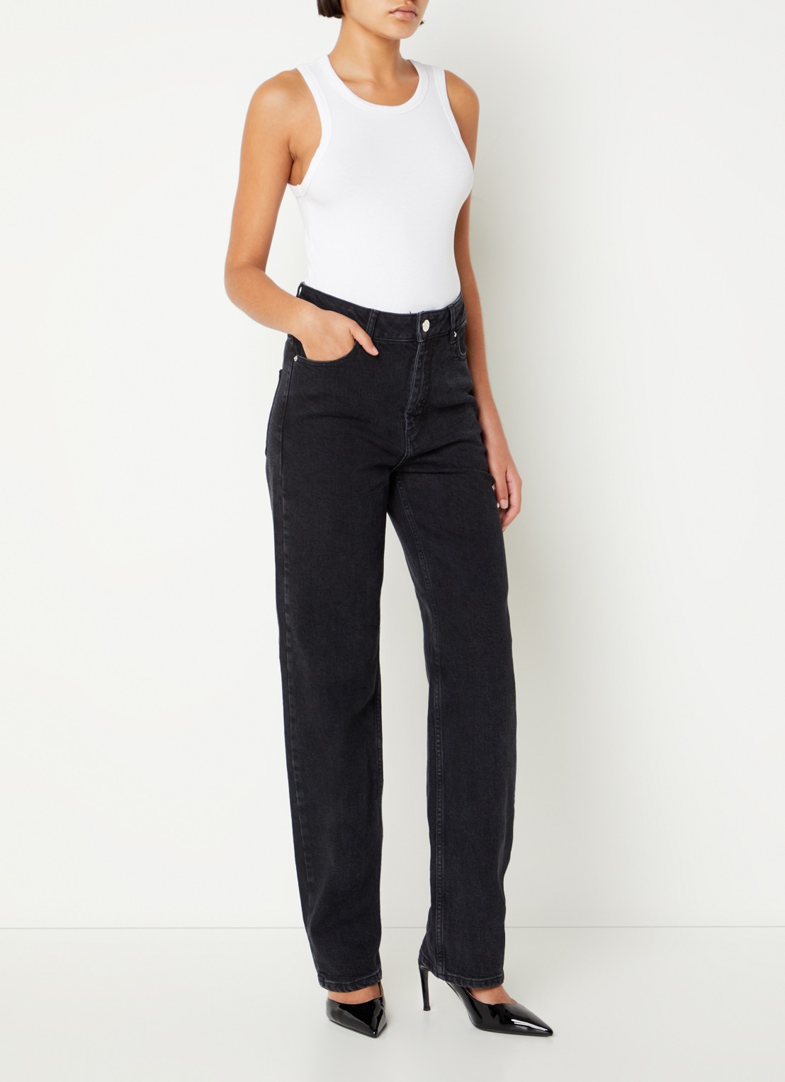 MUNTHE Ribgebreide tanktop met ronde hals - voorkant 2 wit