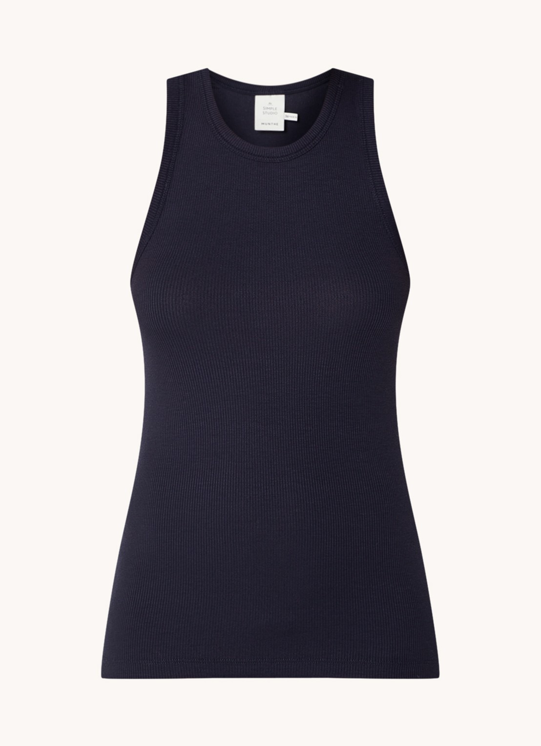 MUNTHE Ribgebreide tanktop met ronde hals - voorkant 3 donkerblauw