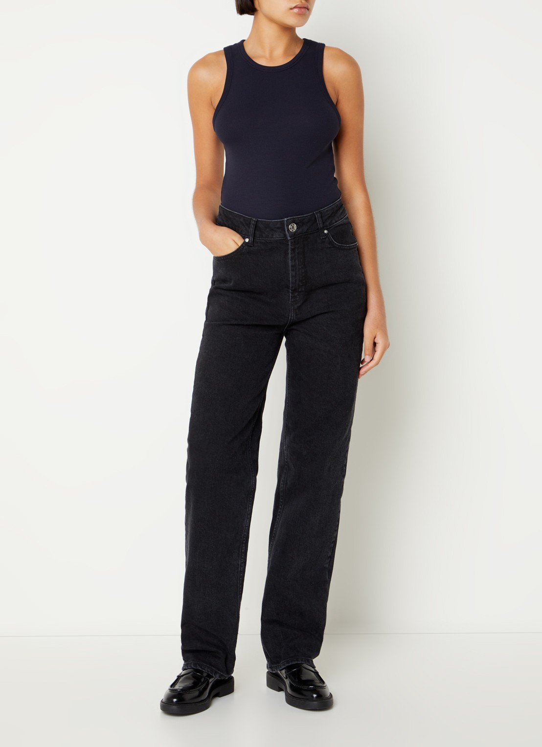 MUNTHE Ribgebreide tanktop met ronde hals - voorkant 4 donkerblauw