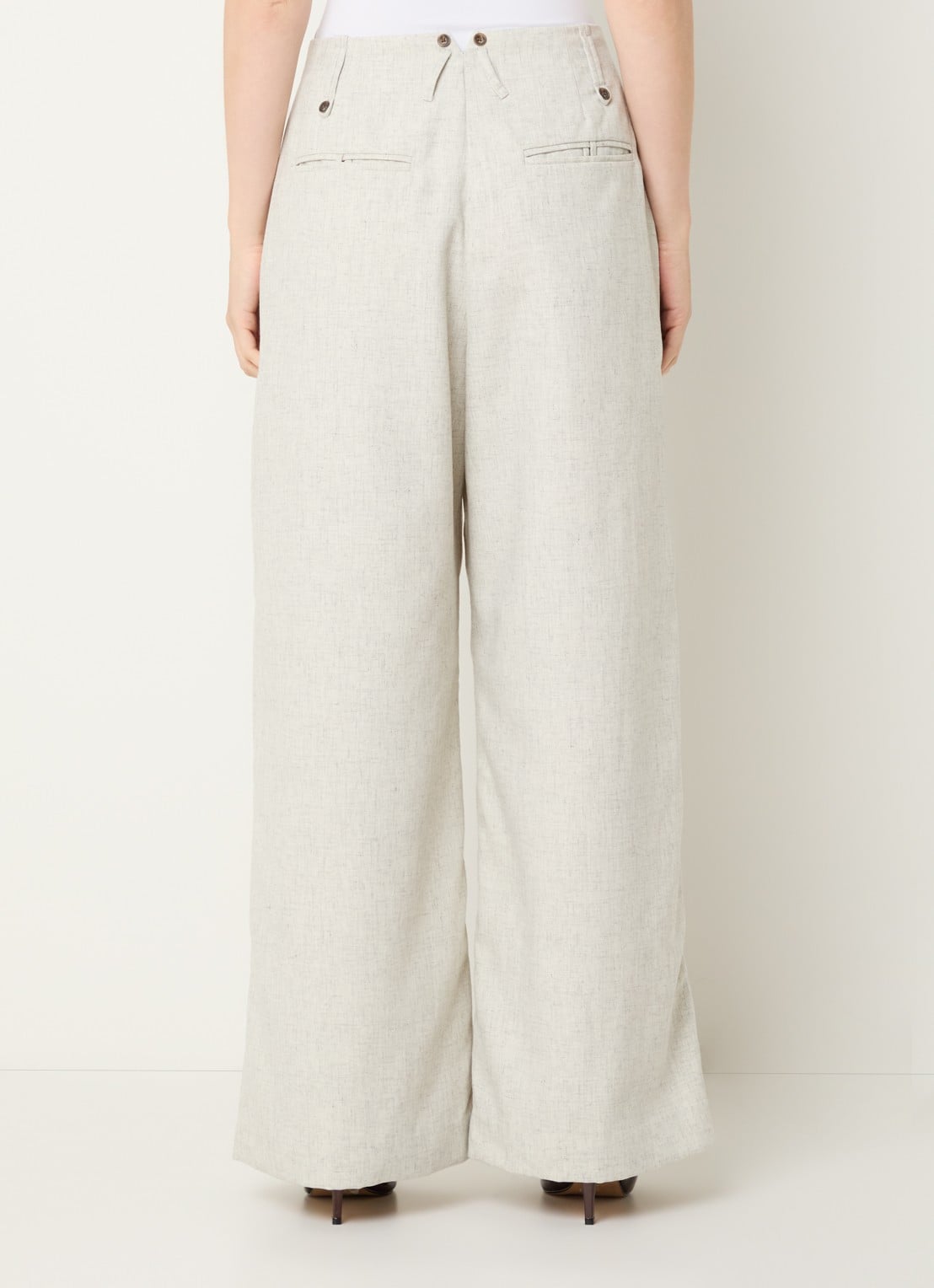 MUNTHE Robbie high waist wide fit pantalon met gemêleerd dessin - achterkant lichtgrijs