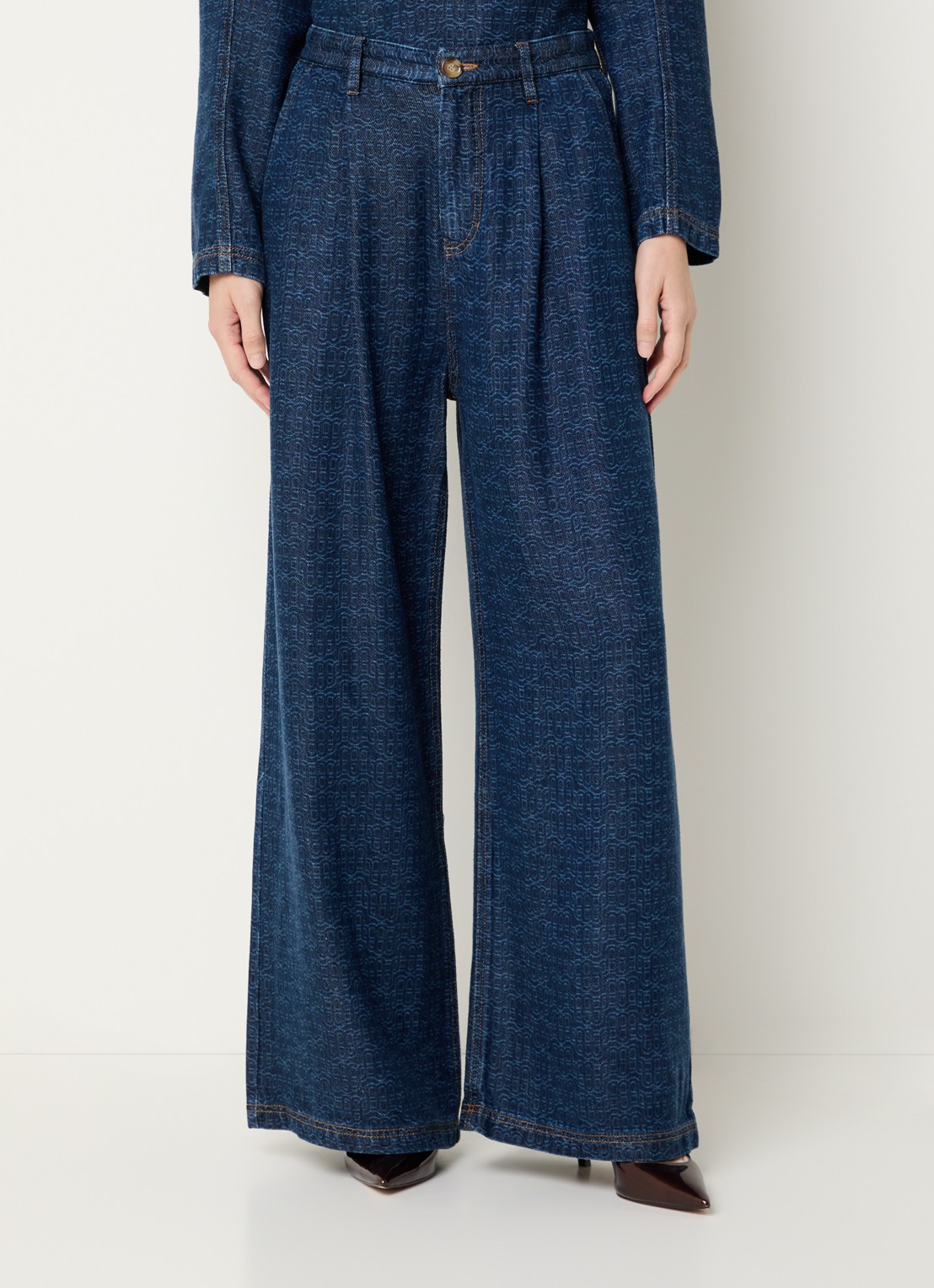 MUNTHE Ronan high waist wide leg jeans met logoprint en donkere wassing - detail 3 indigo