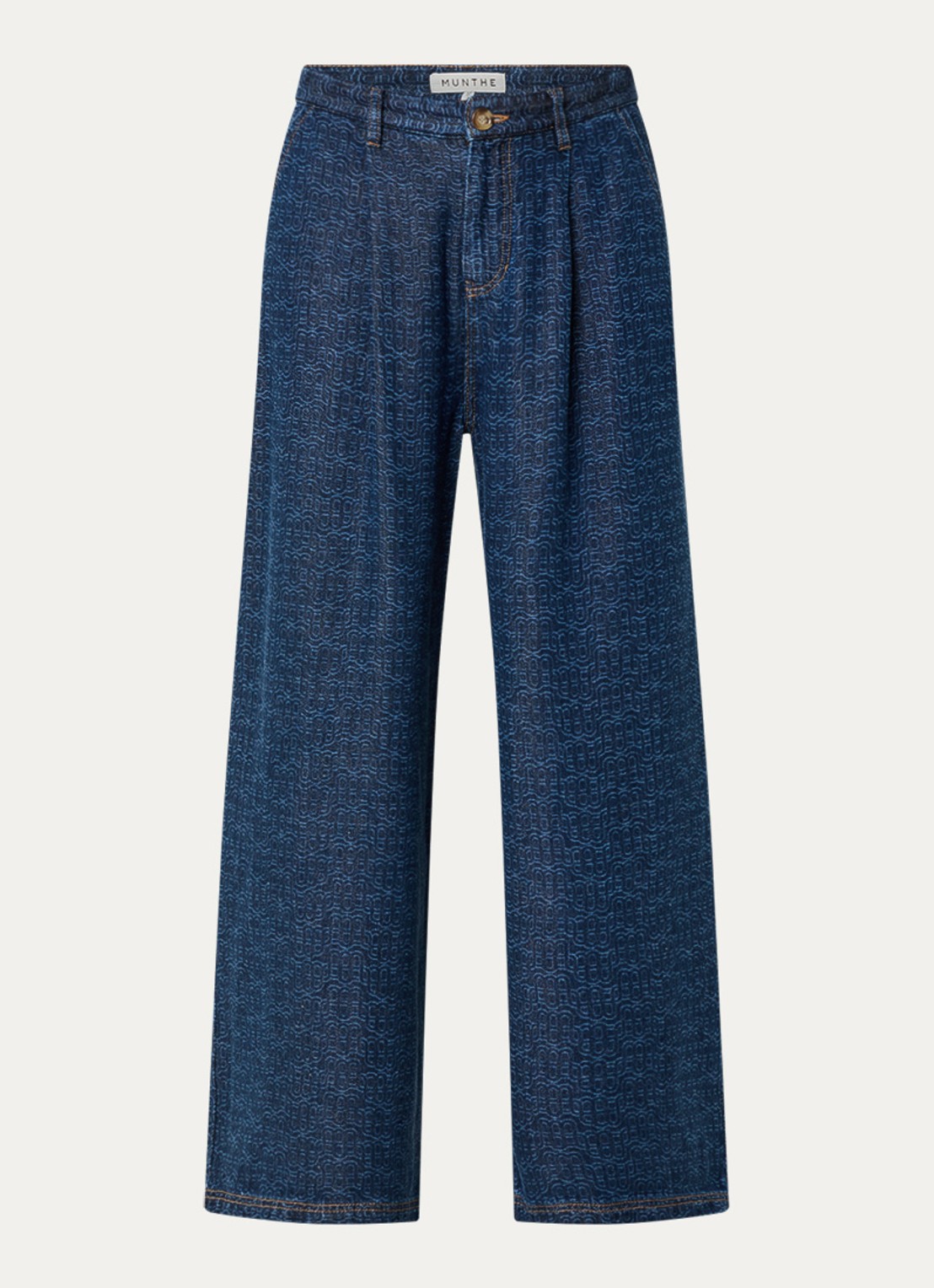MUNTHE Ronan high waist wide leg jeans met logoprint en donkere wassing - voorkant indigo