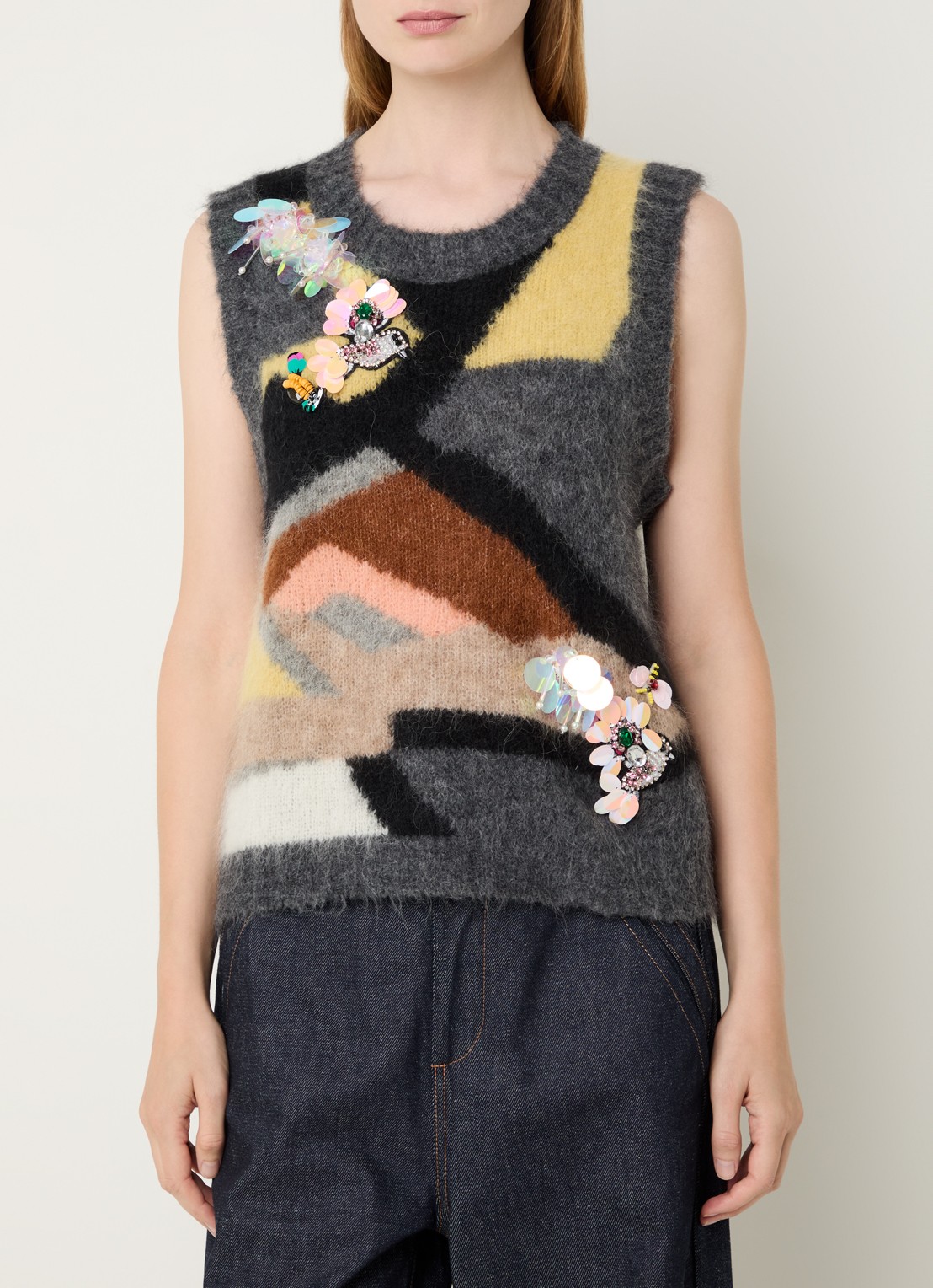 MUNTHE Rubble grofgebreide spencer met strass - detail 4 donkergrijs