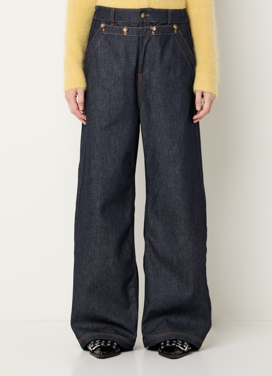 MUNTHE Rupert high waist wide leg jeans met donkere wassing - detail 4 indigo