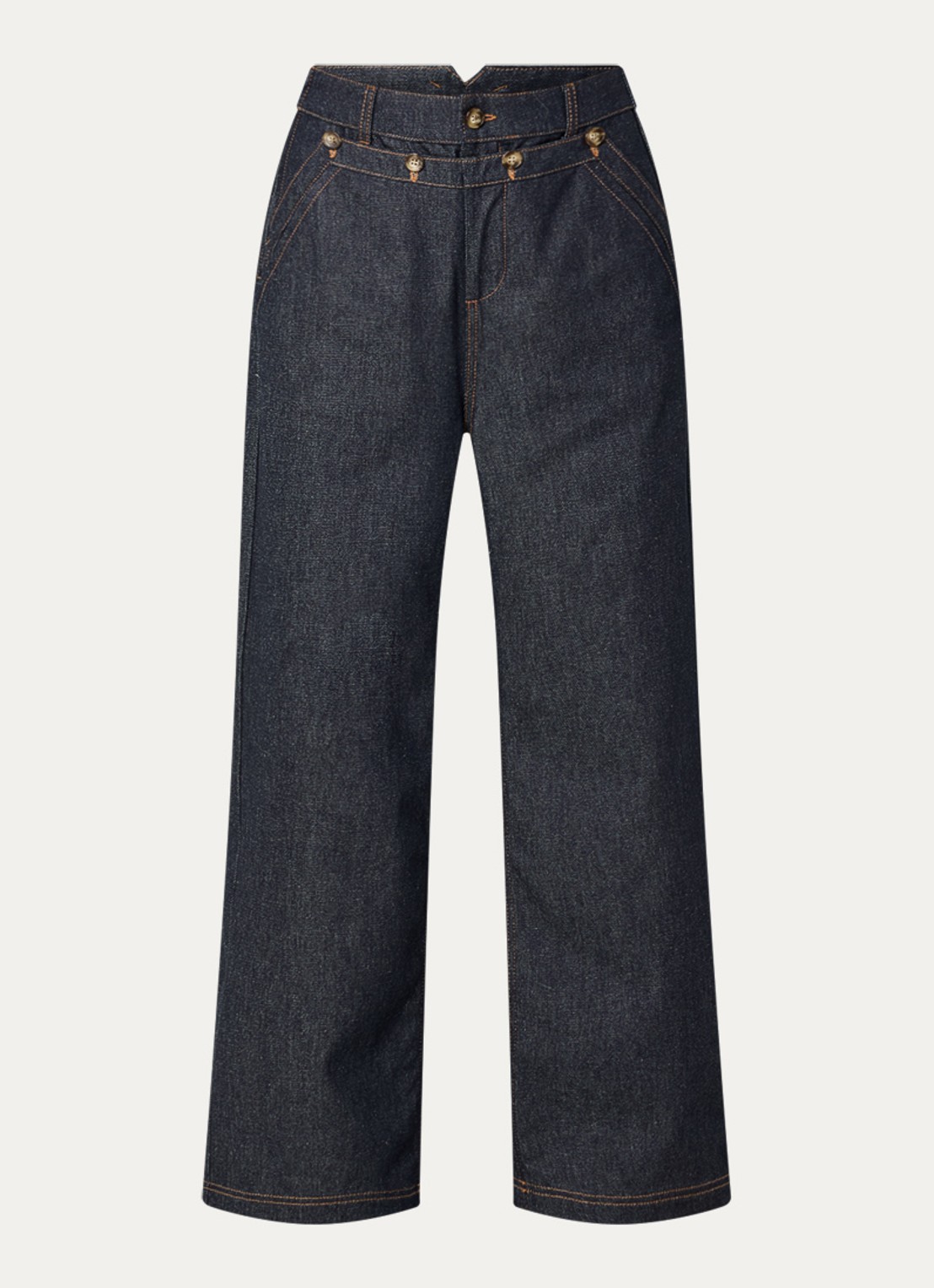 MUNTHE Rupert high waist wide leg jeans met donkere wassing - voorkant indigo