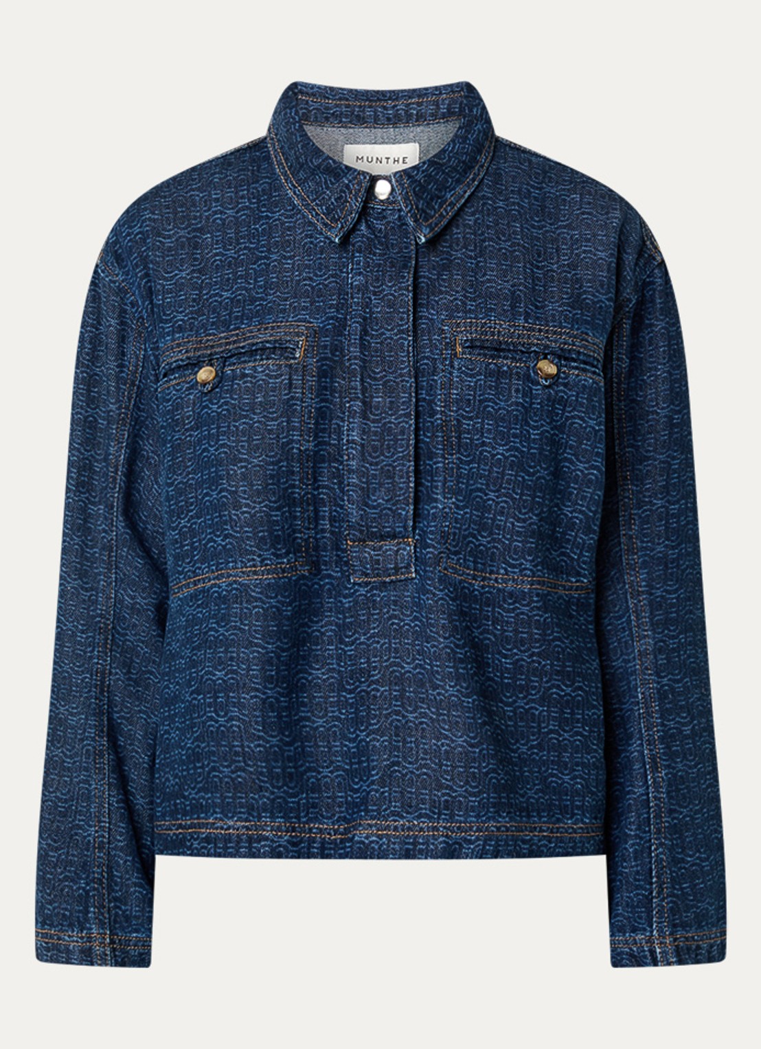 MUNTHE Ruxa tuniek van denim met logoprint - voorkant 2 indigo