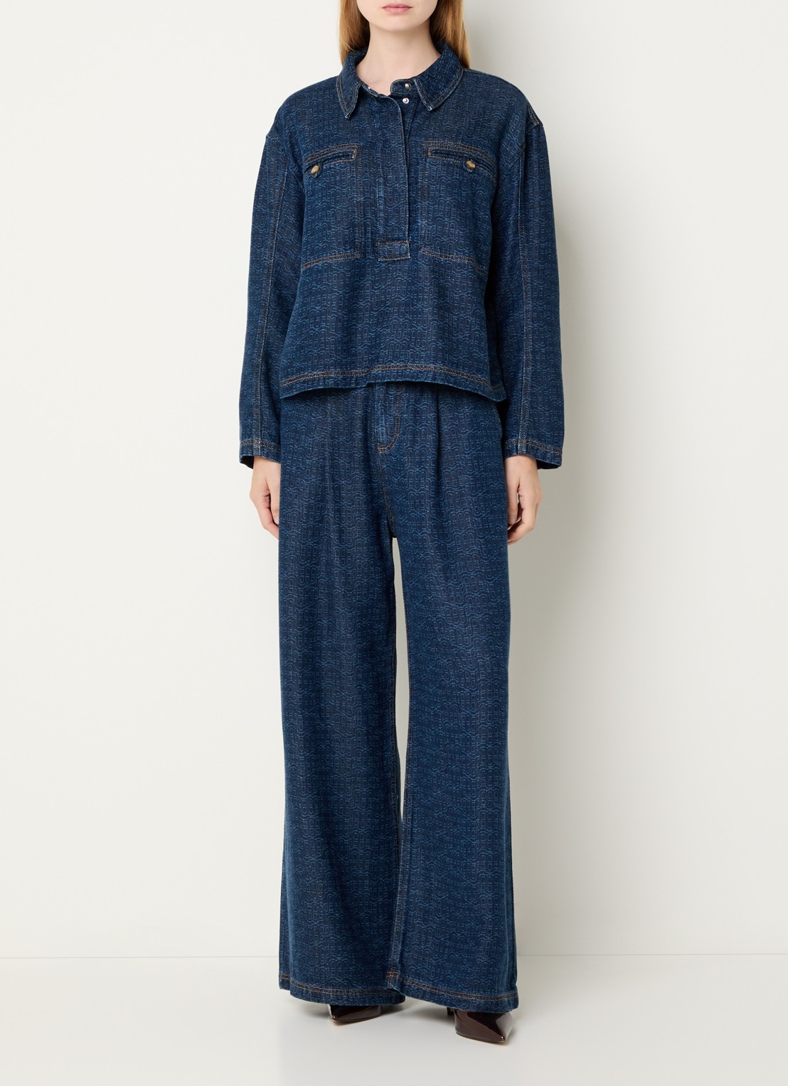 MUNTHE Ruxa tuniek van denim met logoprint - voorkant 3 indigo