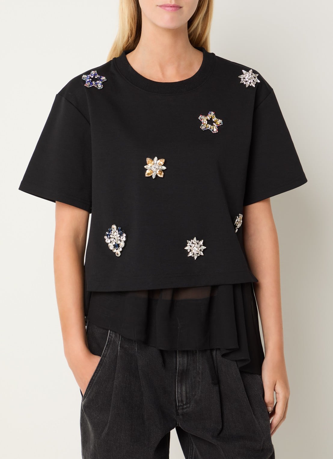 MUNTHE Vach T-shirt met strass en uitneembare voering - detail 4 zwart