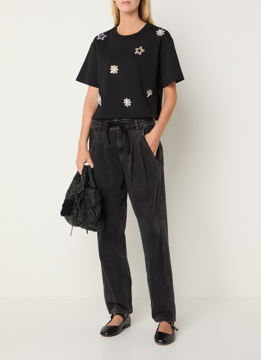 MUNTHE Vach T-shirt met strass en uitneembare voering - voorkant 3 zwart