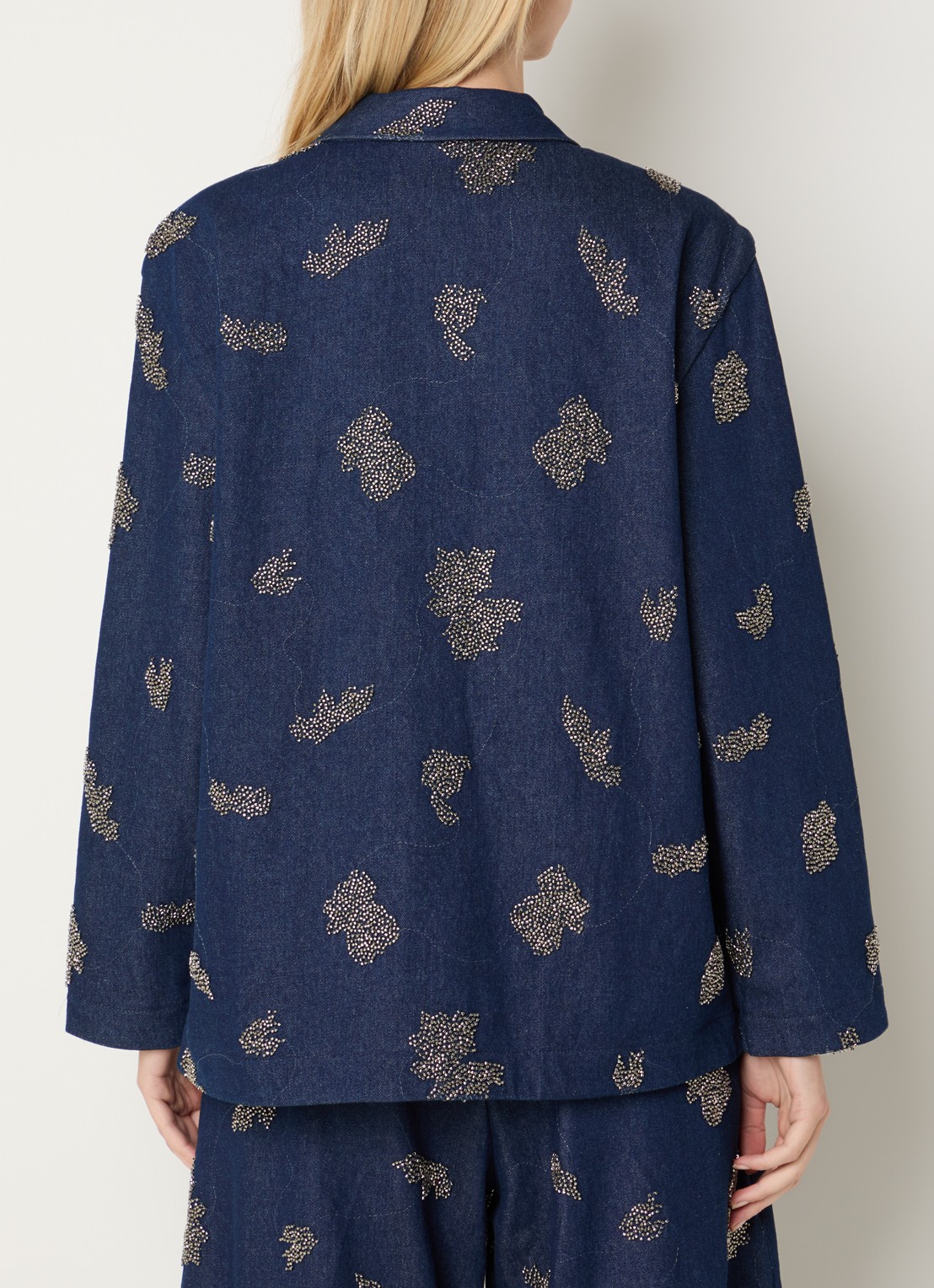 MUNTHE Vichola blouse van denim met kralendecoratie - achterkant 3 indigo