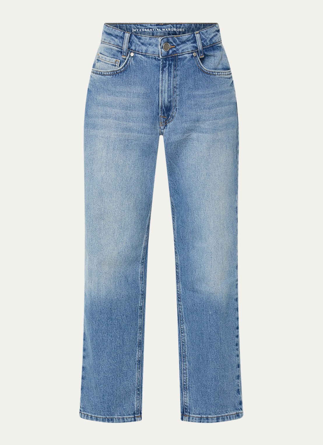 My Essential Wardrobe 34 high waist cropped mom jeans met medium wassing - voorkant indigo