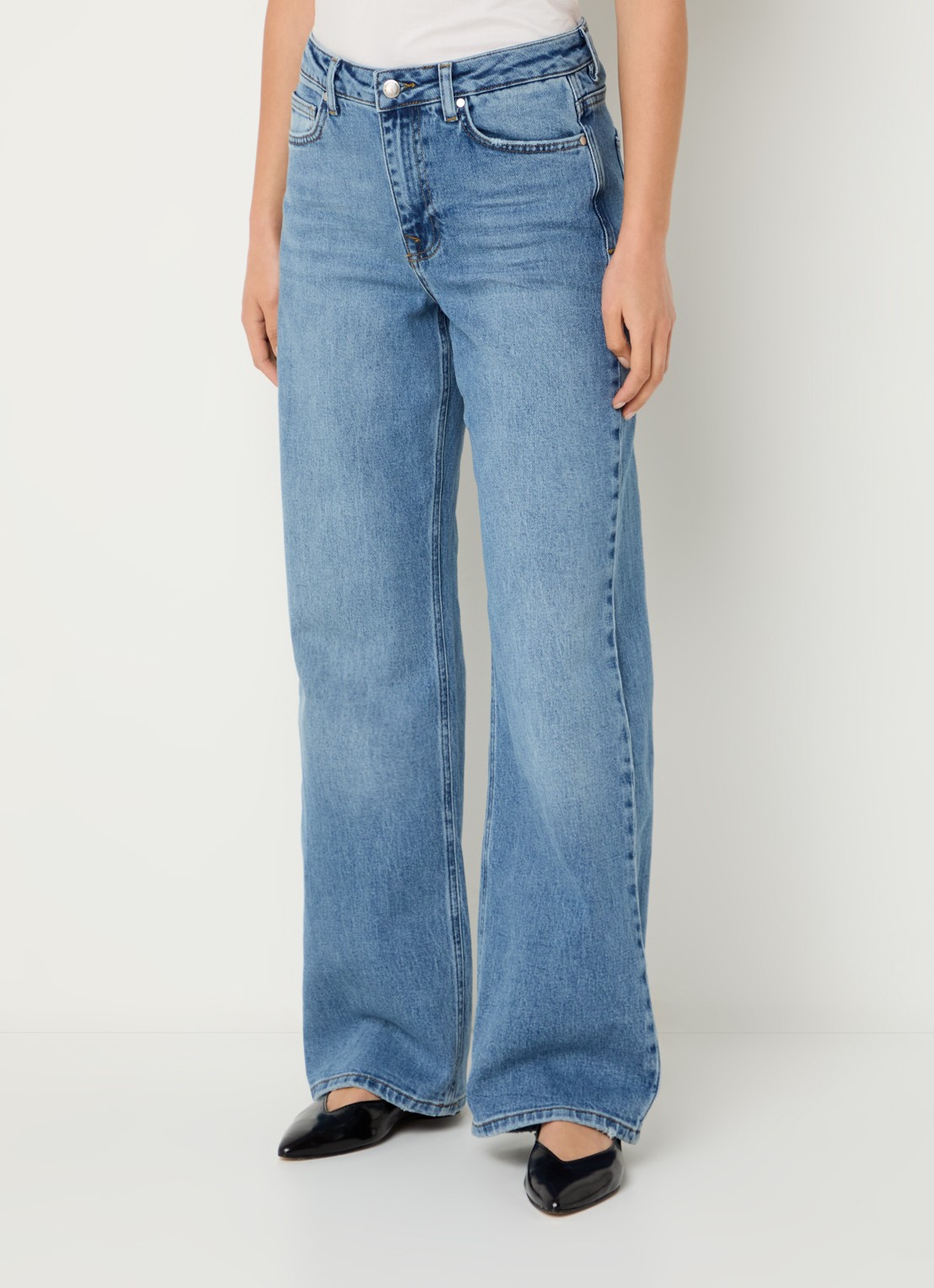 My Essential Wardrobe 35 The Louis high waist wide leg jeans met steekzakken - detail 4 blauw