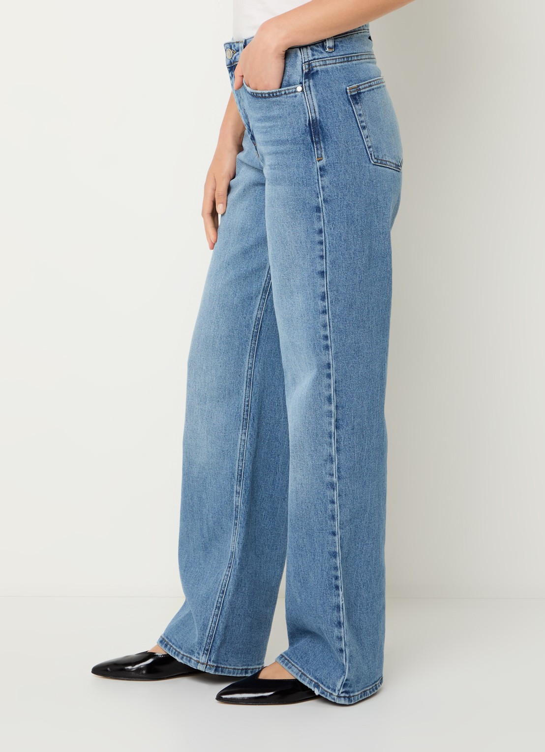 My Essential Wardrobe 35 The Louis high waist wide leg jeans met steekzakken - detail 5 blauw
