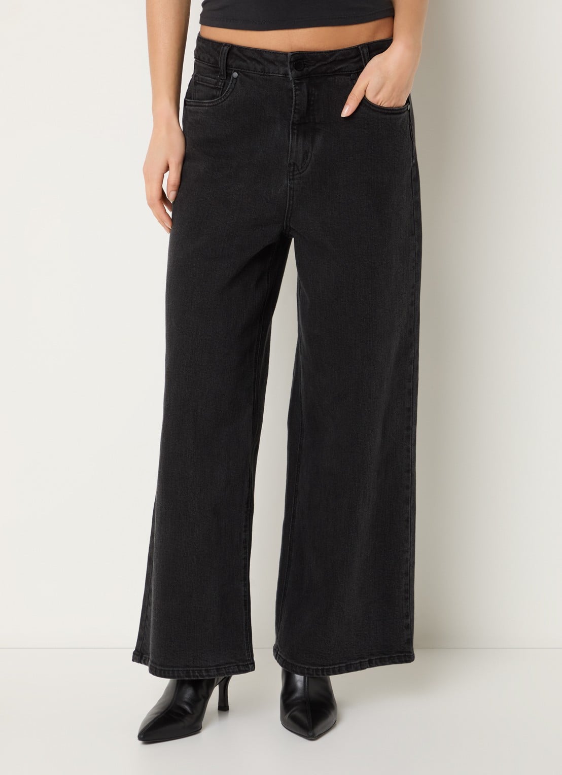 My Essential Wardrobe Alma low waist wide leg jeans met gekleurde wassing - detail 3 donkergrijs