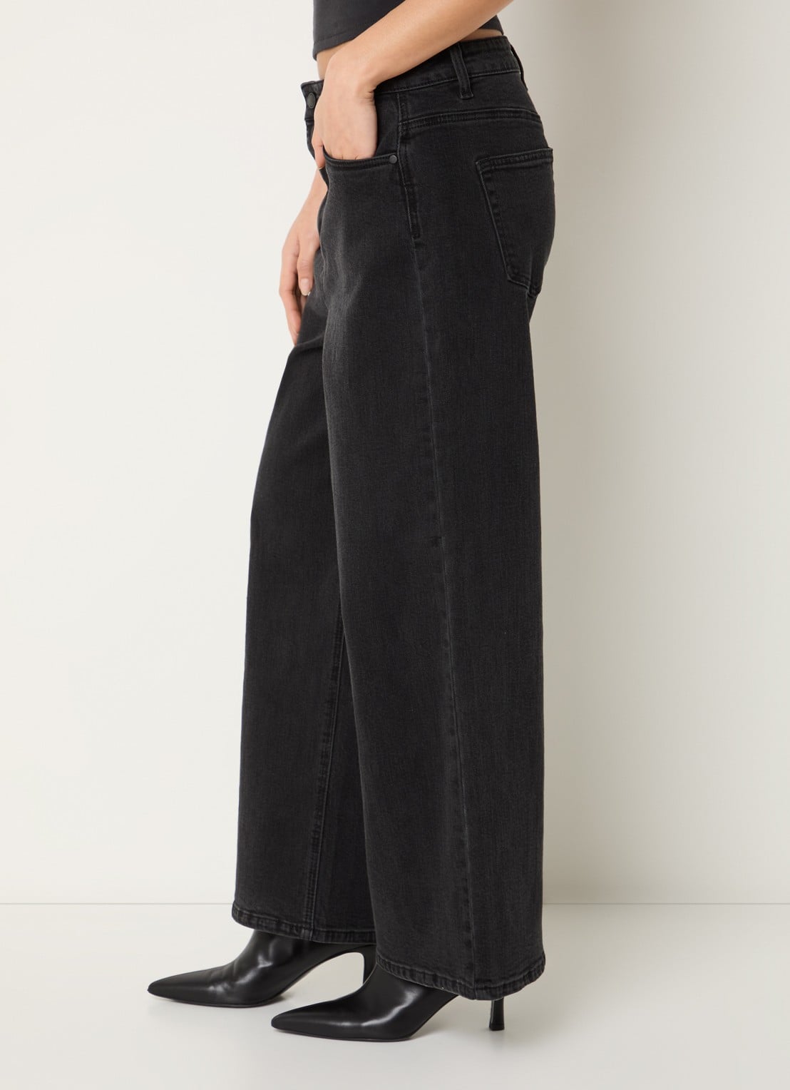 My Essential Wardrobe Alma low waist wide leg jeans met gekleurde wassing - detail 4 donkergrijs