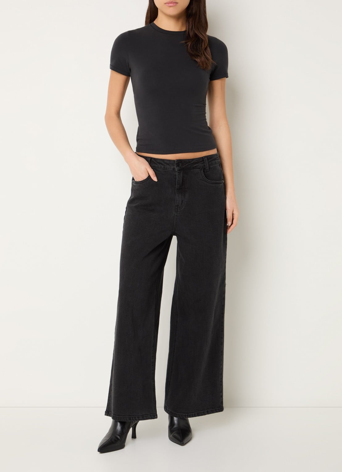 My Essential Wardrobe Alma low waist wide leg jeans met gekleurde wassing - voorkant 2 donkergrijs