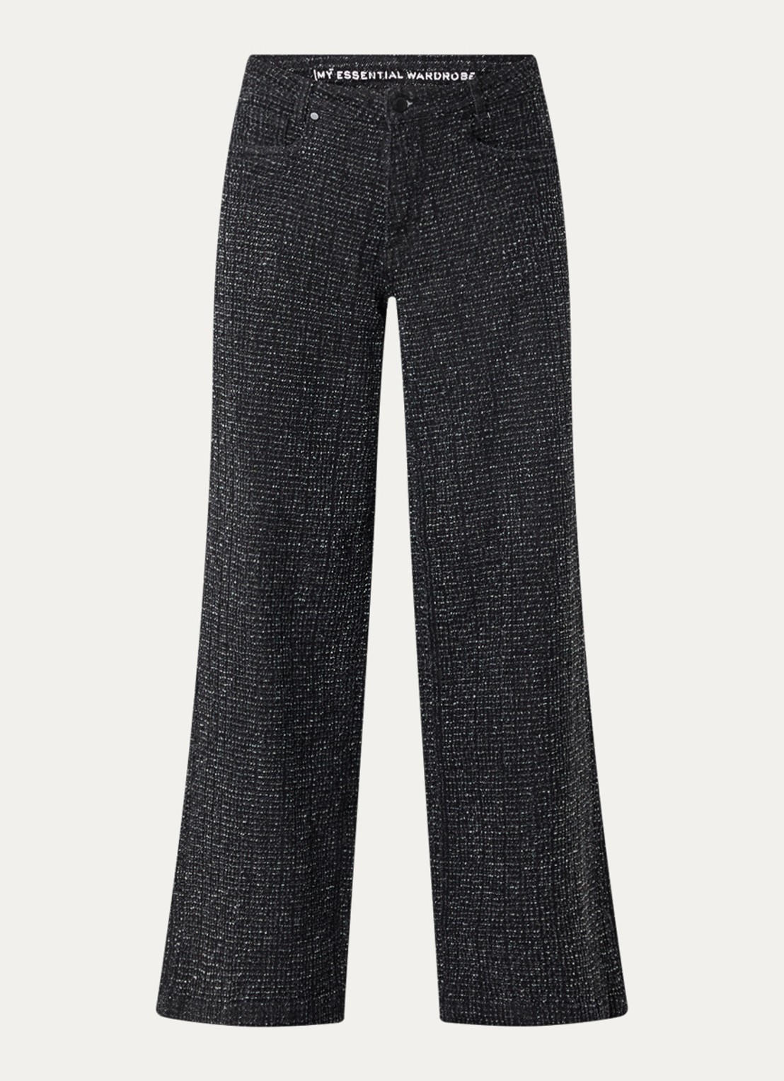 My Essential Wardrobe Amber high waist flared fit broek met structuur - voorkant 3 zwart
