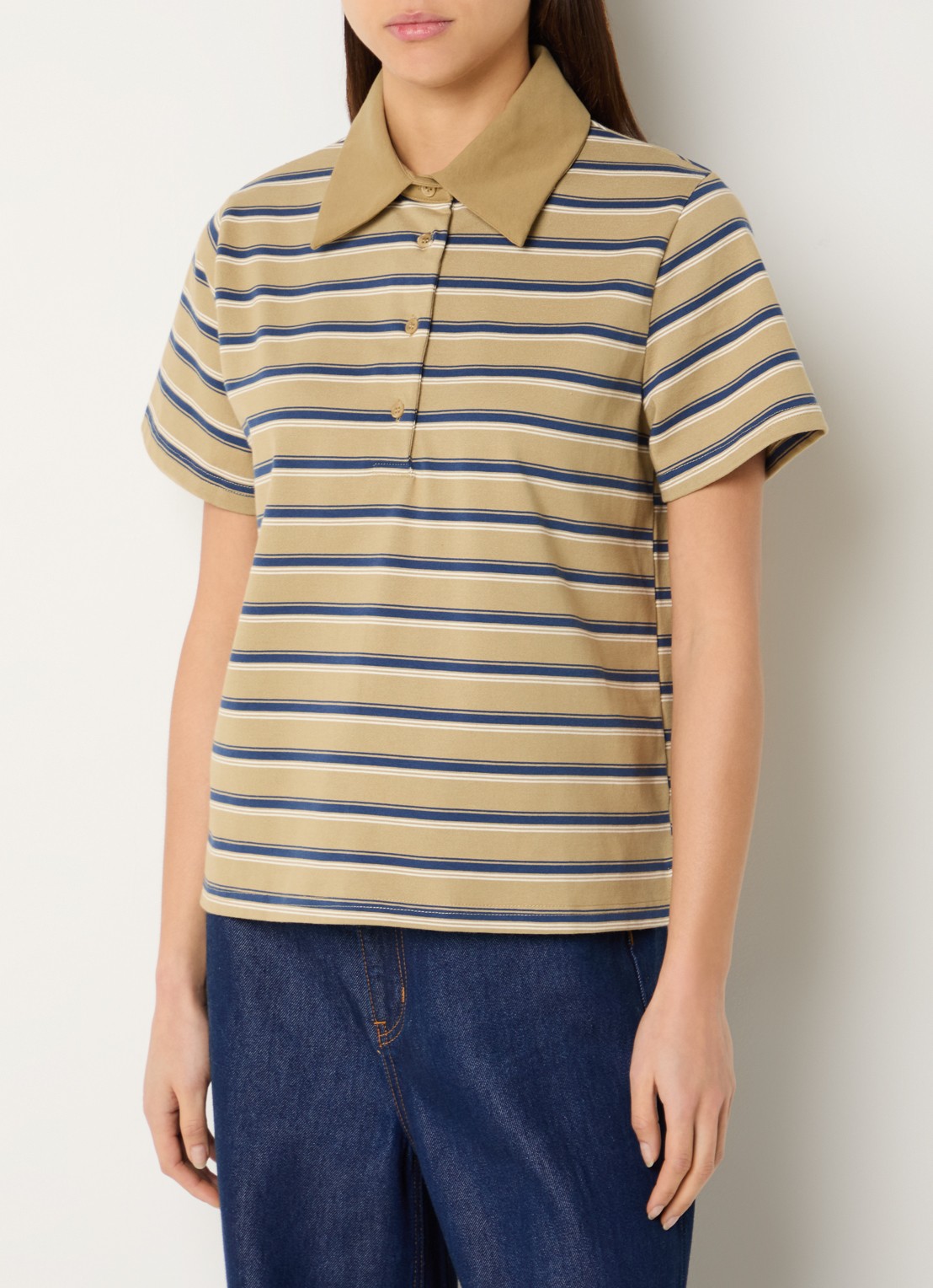 My Essential Wardrobe Asla polo met streepprint - detail 4 mosgroen