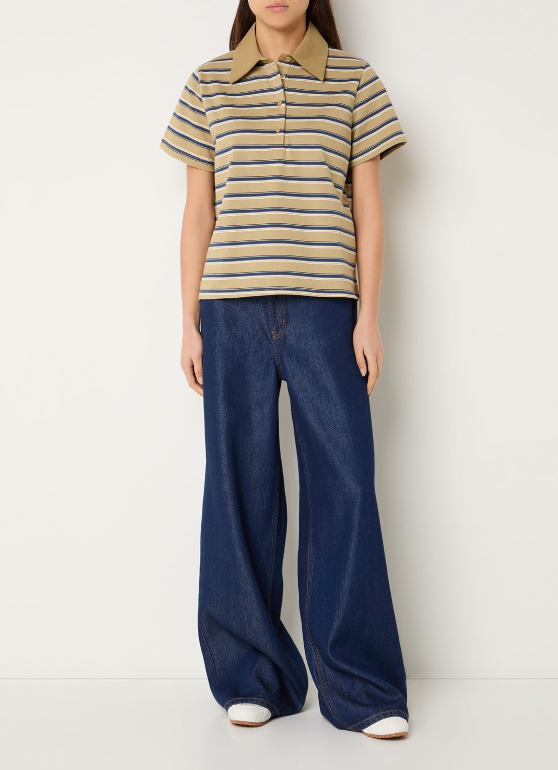 My Essential Wardrobe Asla polo met streepprint - voorkant 3 mosgroen