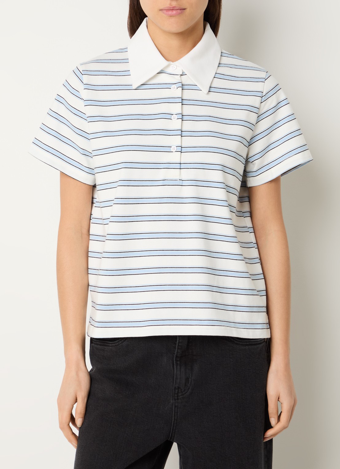 My Essential Wardrobe Asla polo met streepprint - detail wit